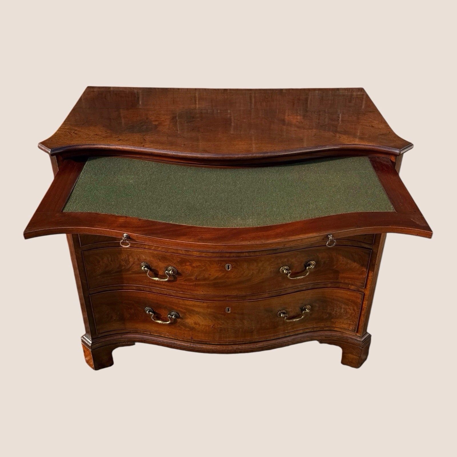 Antique Georgian 1760 Mahogany Serpentine Chest Of Drawers Writing Brush & Slide photo furniture