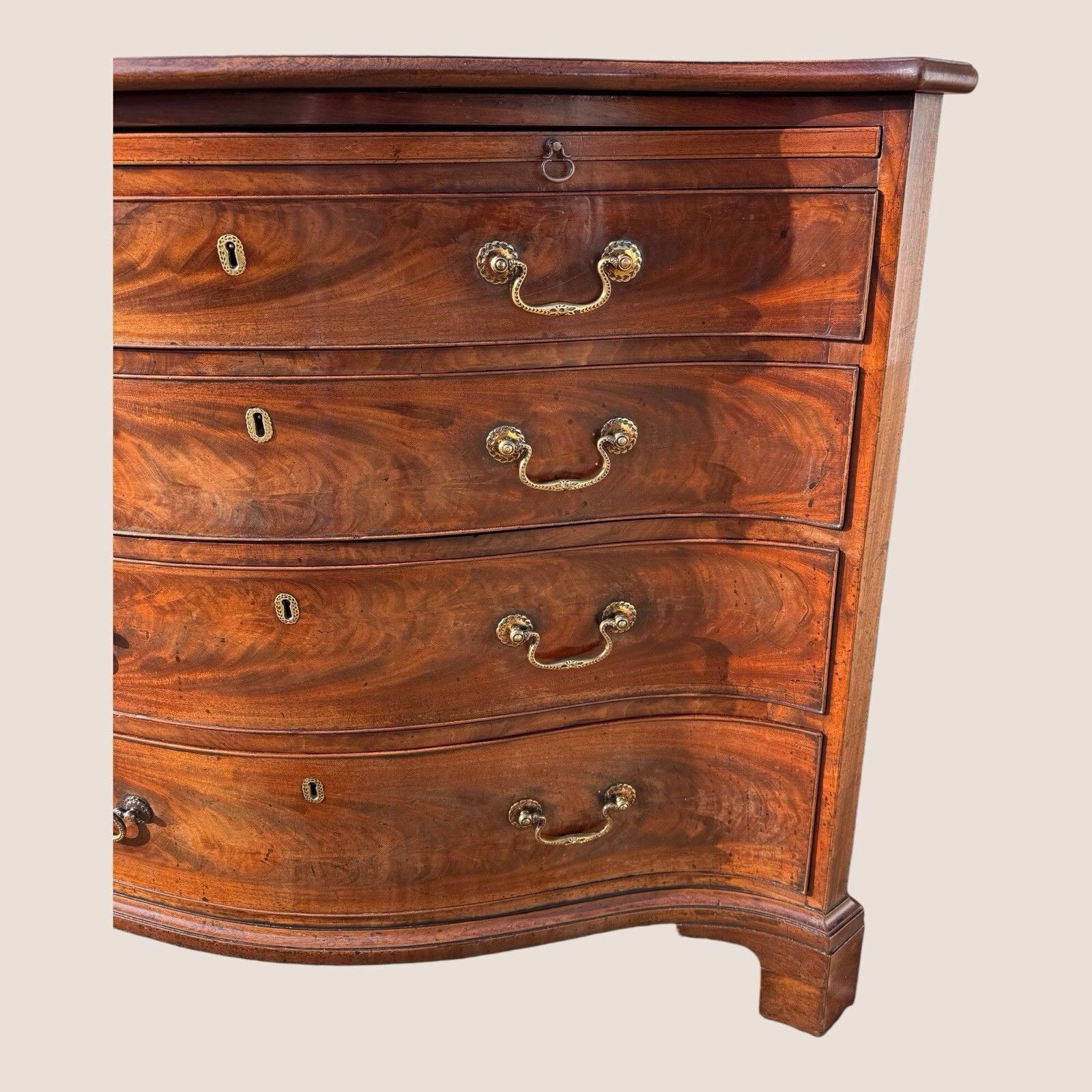 Antique Georgian 1760 Mahogany Serpentine Chest Of Drawers Writing Brush & Slide photo vintage