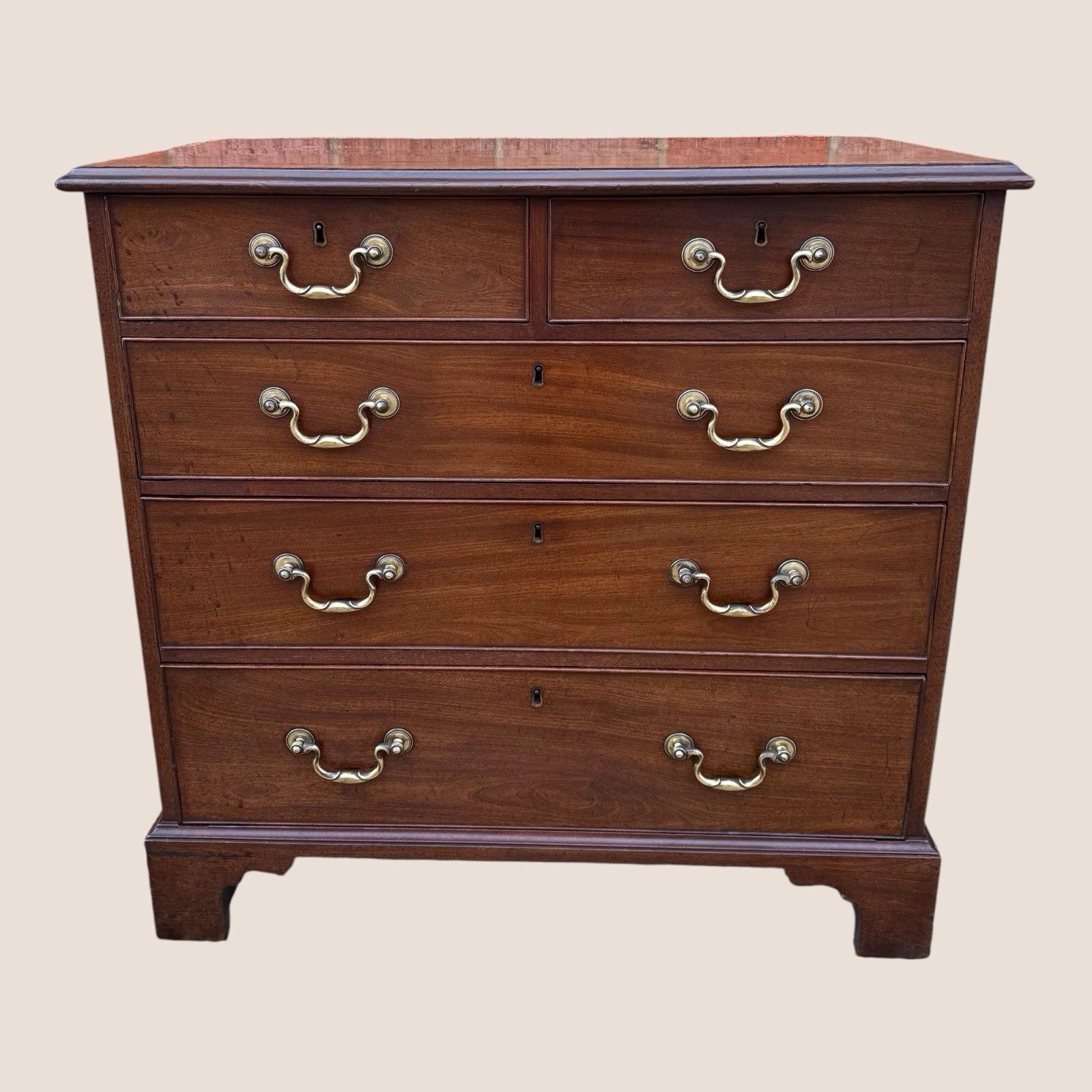 Small Antique Georgian Cuban Mahogany & Walnut Crossbanded Chest Of Drawers