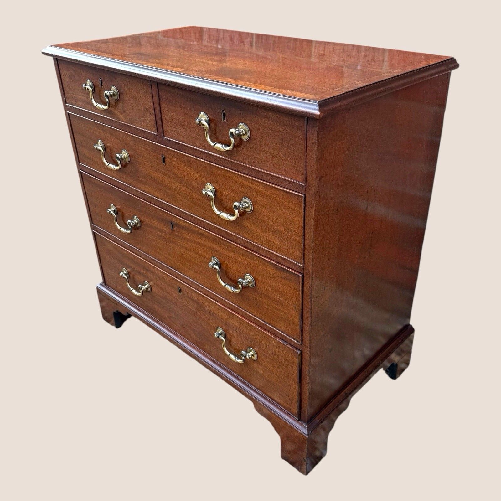 Small Antique Georgian Cuban Mahogany & Walnut Crossbanded Chest Of Drawers photo for sale