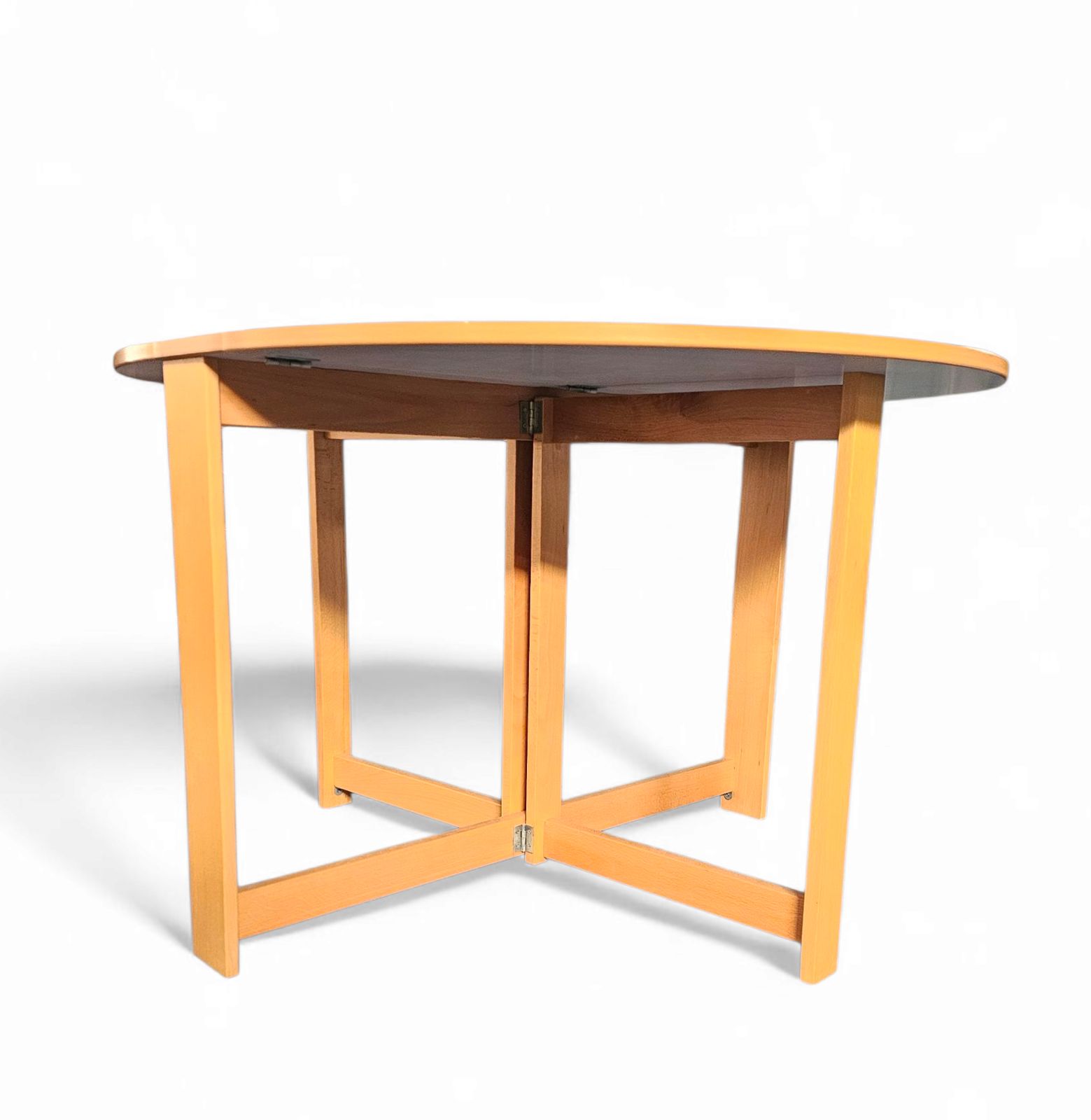 Vintage Scandinavian Folding Dining Table With Side Leaves. The Oval Top Is Made Of White Formica photo Furniture