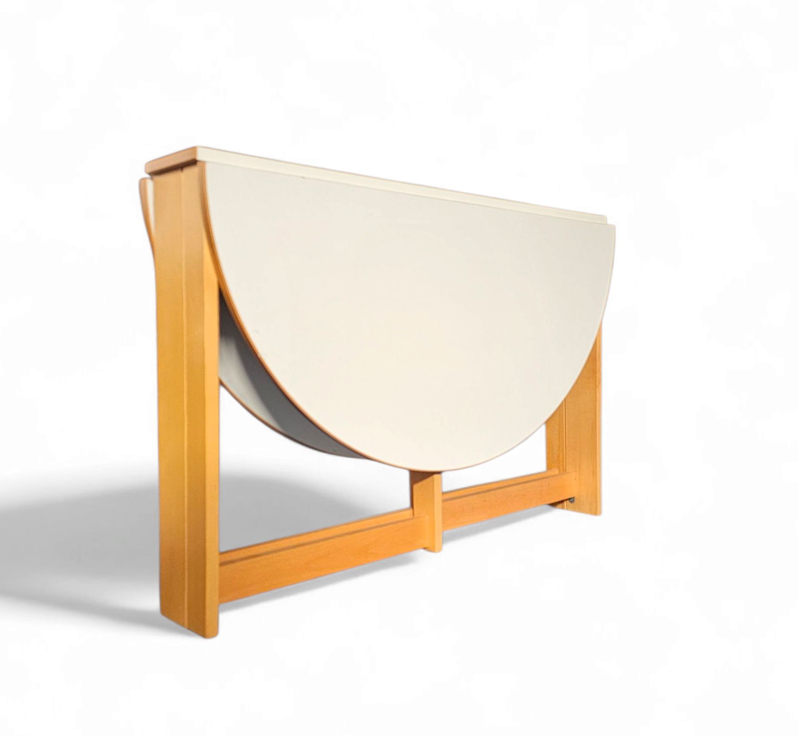 Vintage Scandinavian Folding Dining Table With Side Leaves. The Oval Top Is Made Of White Formica photo buy