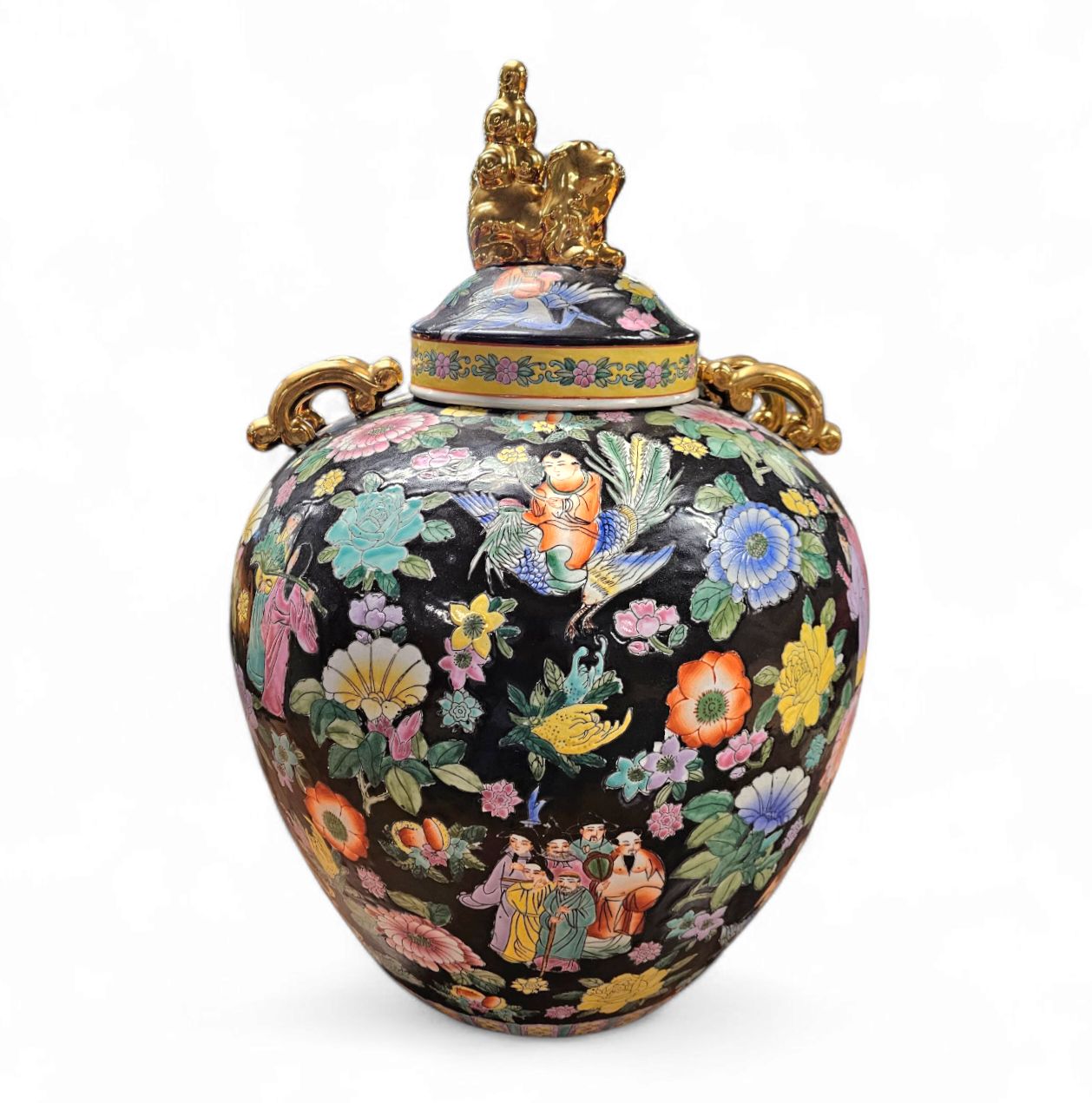 Large Famille Noir Chinese / Porcelain Ginger Jar / Hand Painted / Mille Fleur photo furniture