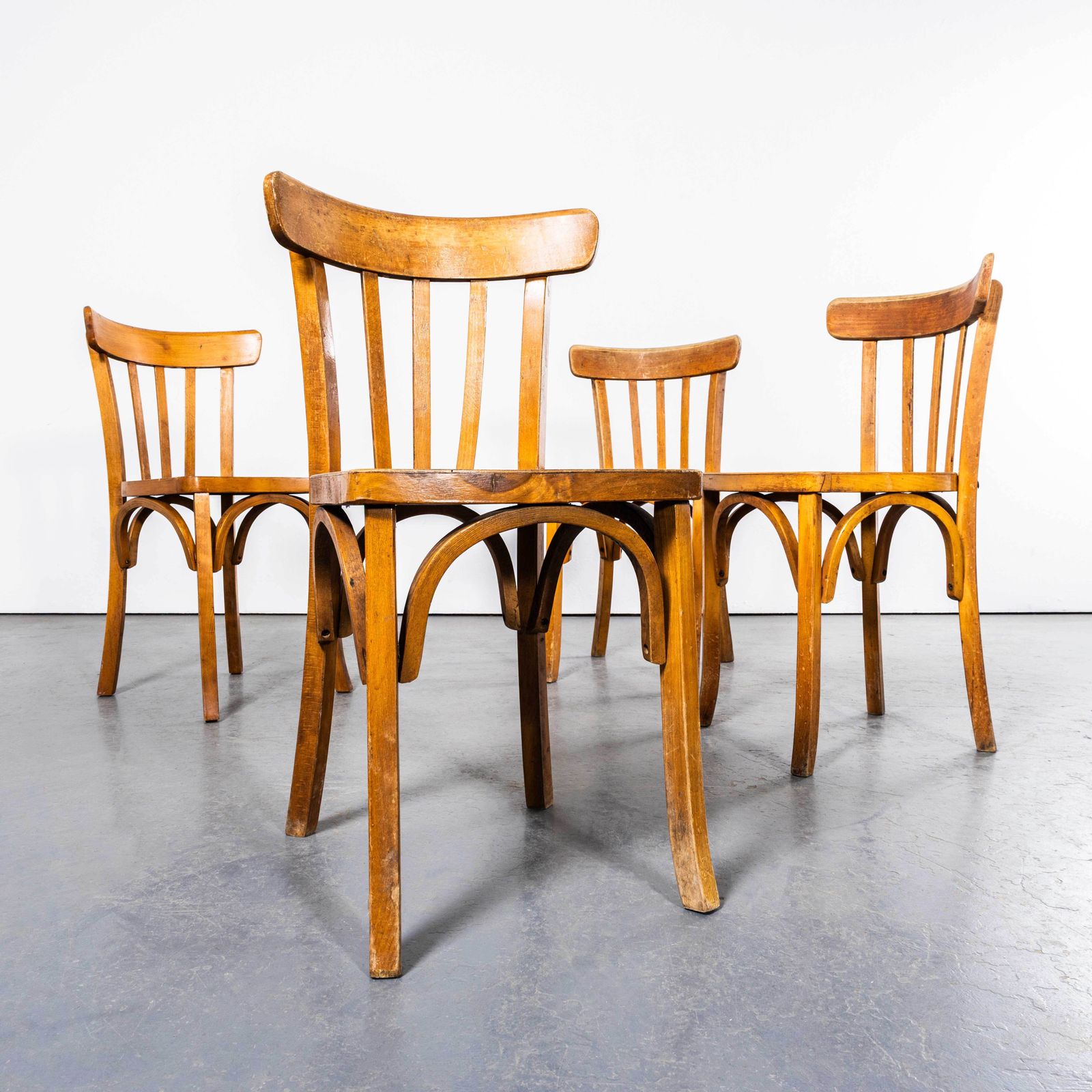 1950’s Standard Flat Seat Bistro Blonde French Dining Chairs   Set Of Six photo vinterior
