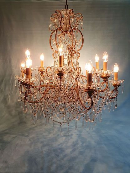 Large Impressivlarge Impressive Chandelier 12 With Gilt Arms Decorated In Cut Glass Cryste Chandelier 12 With Gilt Arms Decorated In Cut Glass Crystal photo for sale