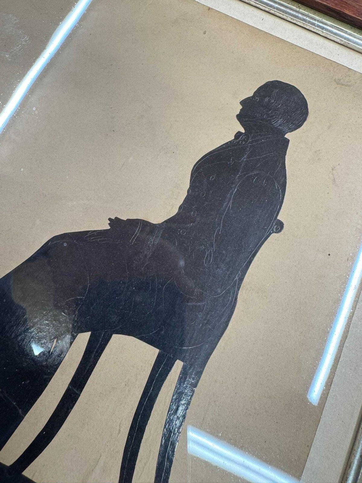 photo for sale Antique 19thc Silhouette Portrait In Oak Frame – Family Scene, Signed & Rare