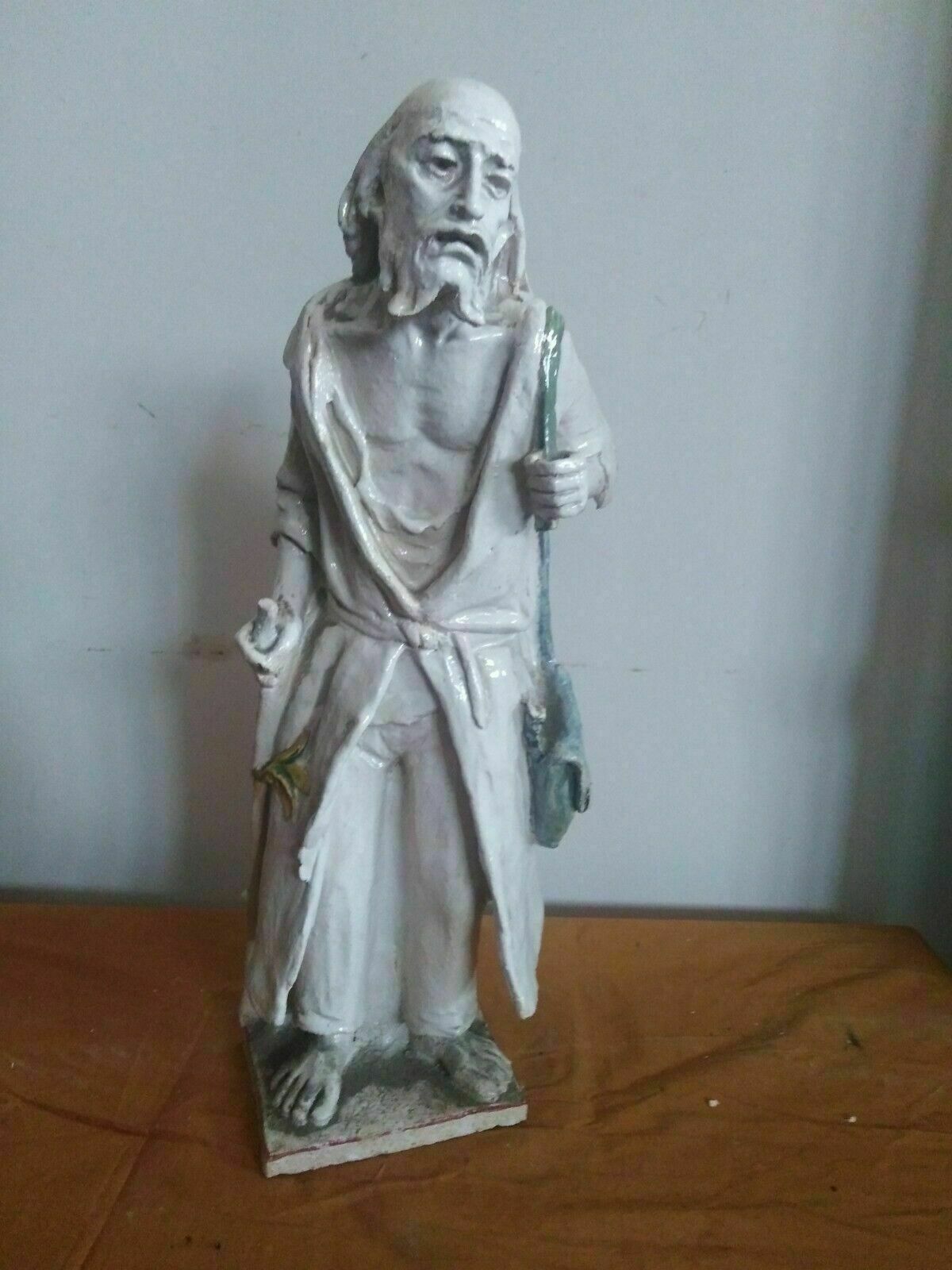 Large Old Pilgrim Terracotta Majolica Sculpture