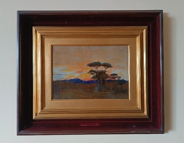 Antique Impressionist Oil Painting On Canvas Ettore Cumbo Borgia Late 19th Century ( photo furniture