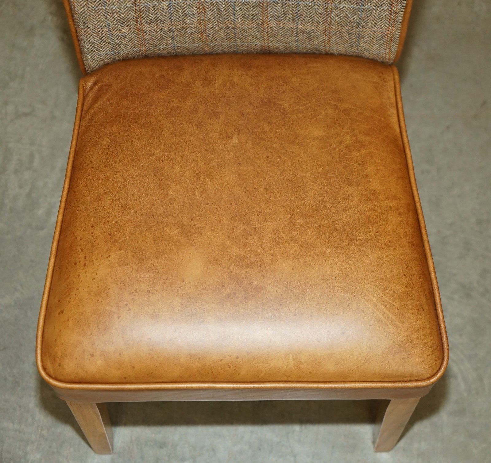 Pair Of Chesterfield Harris Tweed Brown Leather Hall Chairs Part Of Large Suite photo vinterior
