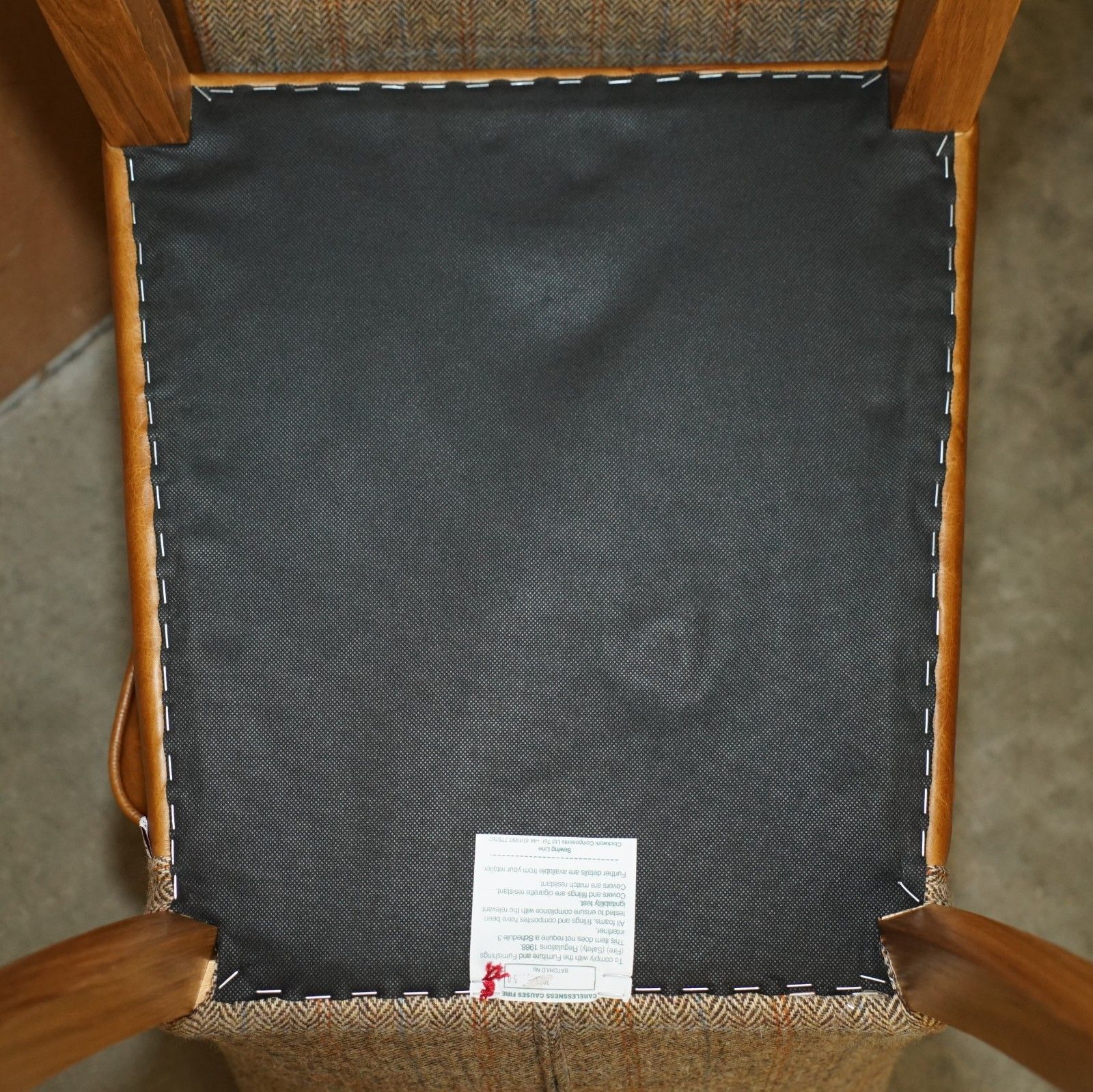 photo vintage Pair Of Chesterfield Harris Tweed Brown Leather Hall Chairs Part Of Large Suite