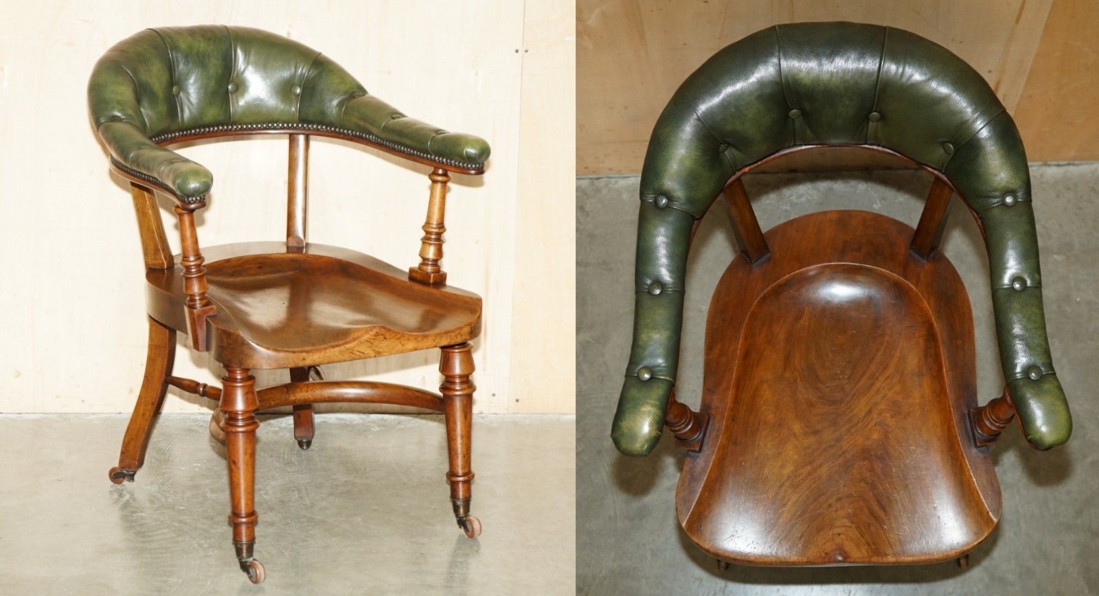 Scottish Antique Victorian 1880 Mahogany & Leather Chesterfield Captains Chair