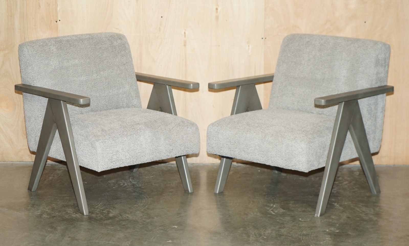 Pair Of Exdisplay Nordic Style Edgar Armchairs Beech Wood Frames Oatmeal Fabric