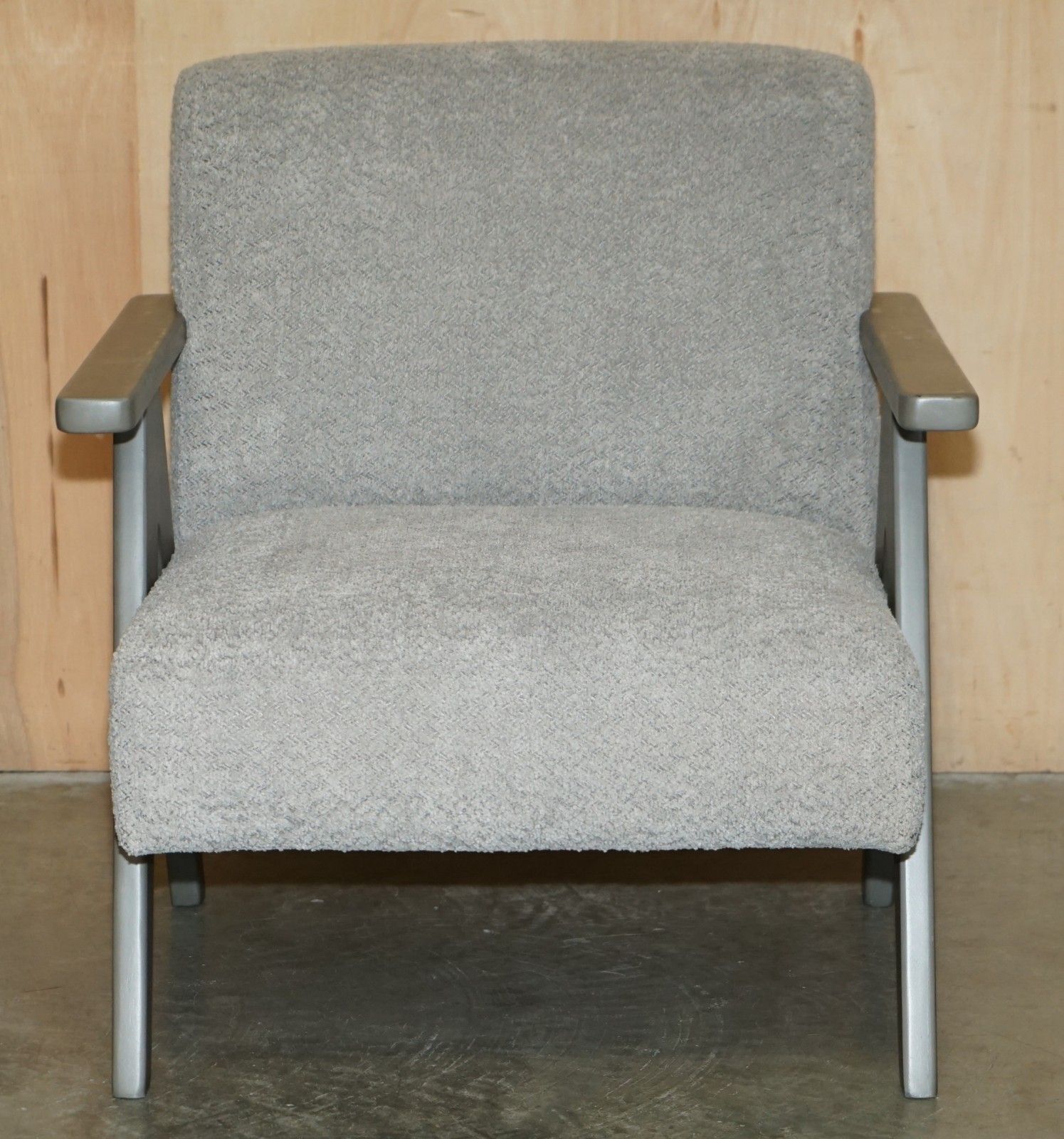 Pair Of Exdisplay Nordic Style Edgar Armchairs Beech Wood Frames Oatmeal Fabric photo for sale