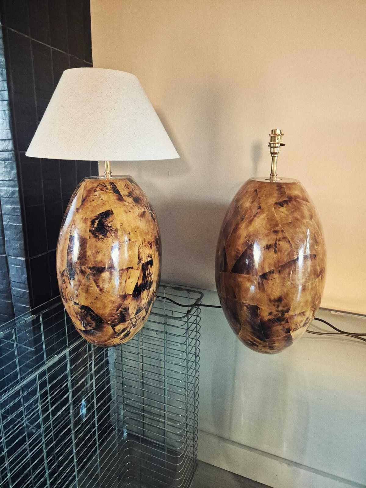 2 X Tobacco Leaf Lamps, 1970s, Vintage photo for sale
