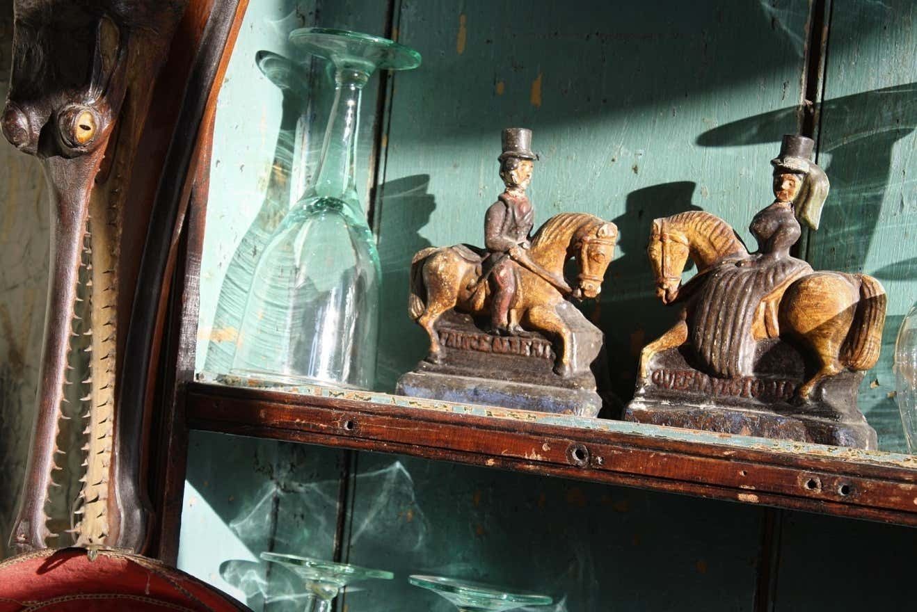 Circa 1850 Folk Art Carvings Of Queen Victoria & Prince Albert On Horseback photo Home Decor