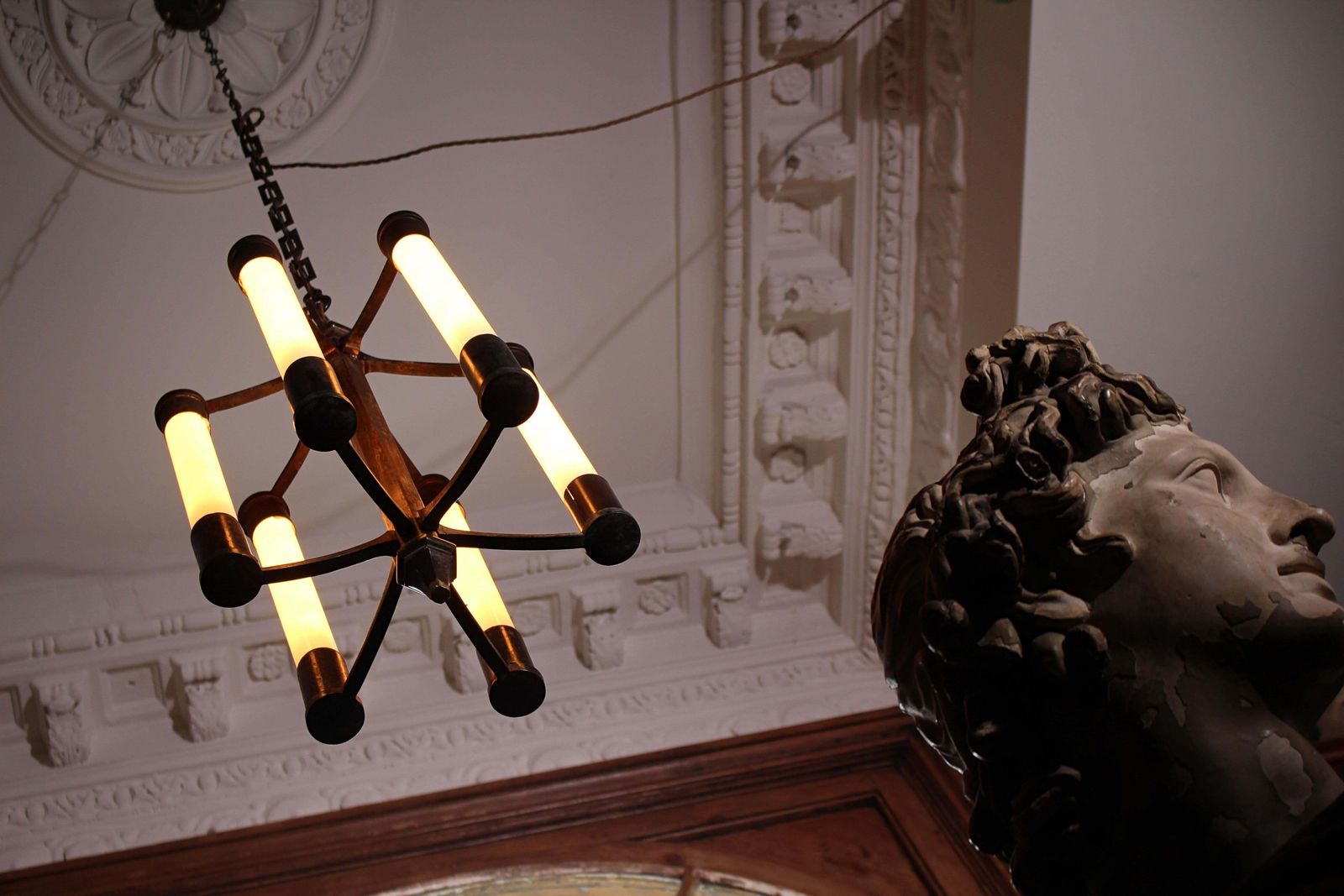 Early 20th Century Art Deco Large Modernist Bronze Pedestal Pendant Lantern photo buy