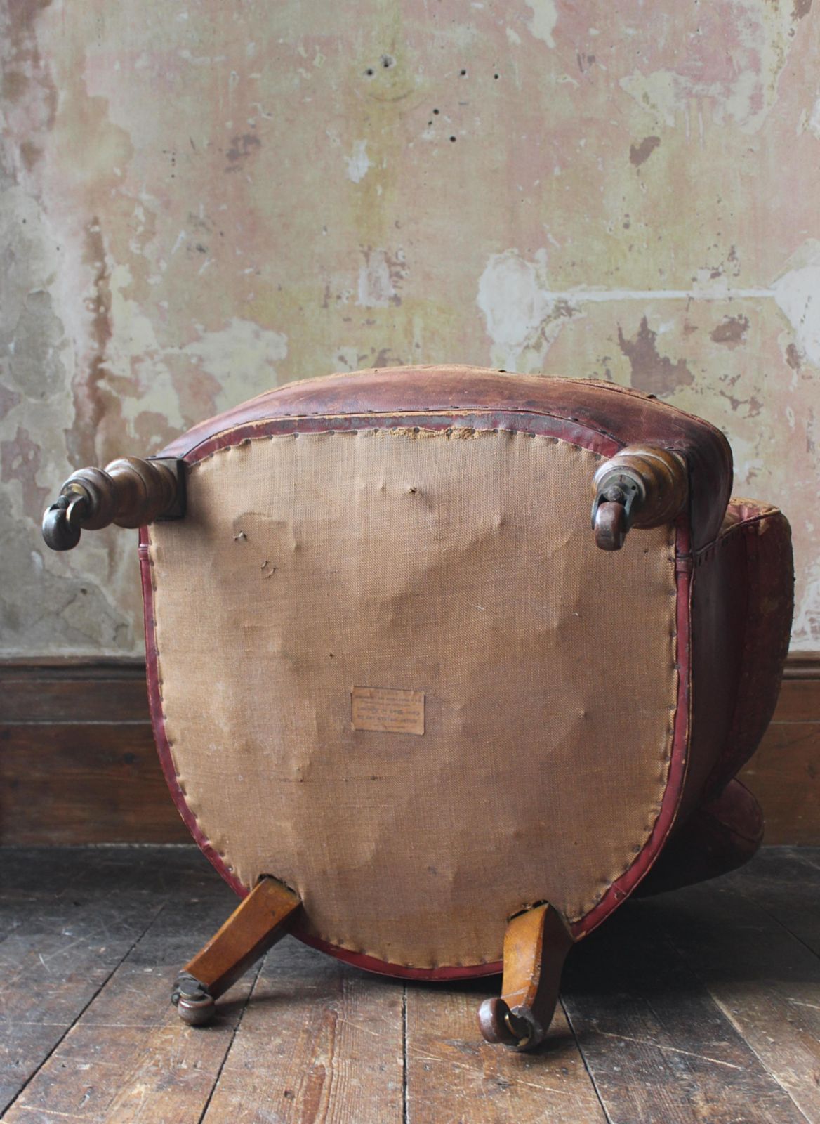 photo buy Circa 1845 Robert Strahan & Co Ireland Dublin Red Leather Armchair, Elveden Hall