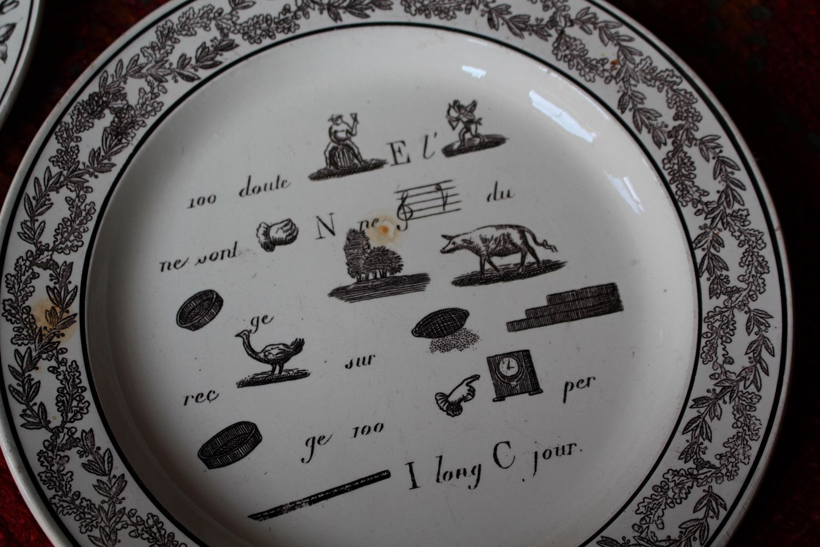 Home Decor 19th Century Collection Of Five French Rebus Riddle Puzzle Game Plates photo