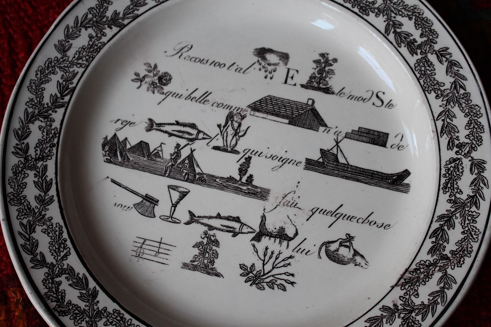 photo vinterior 19th Century Collection Of Five French Rebus Riddle Puzzle Game Plates