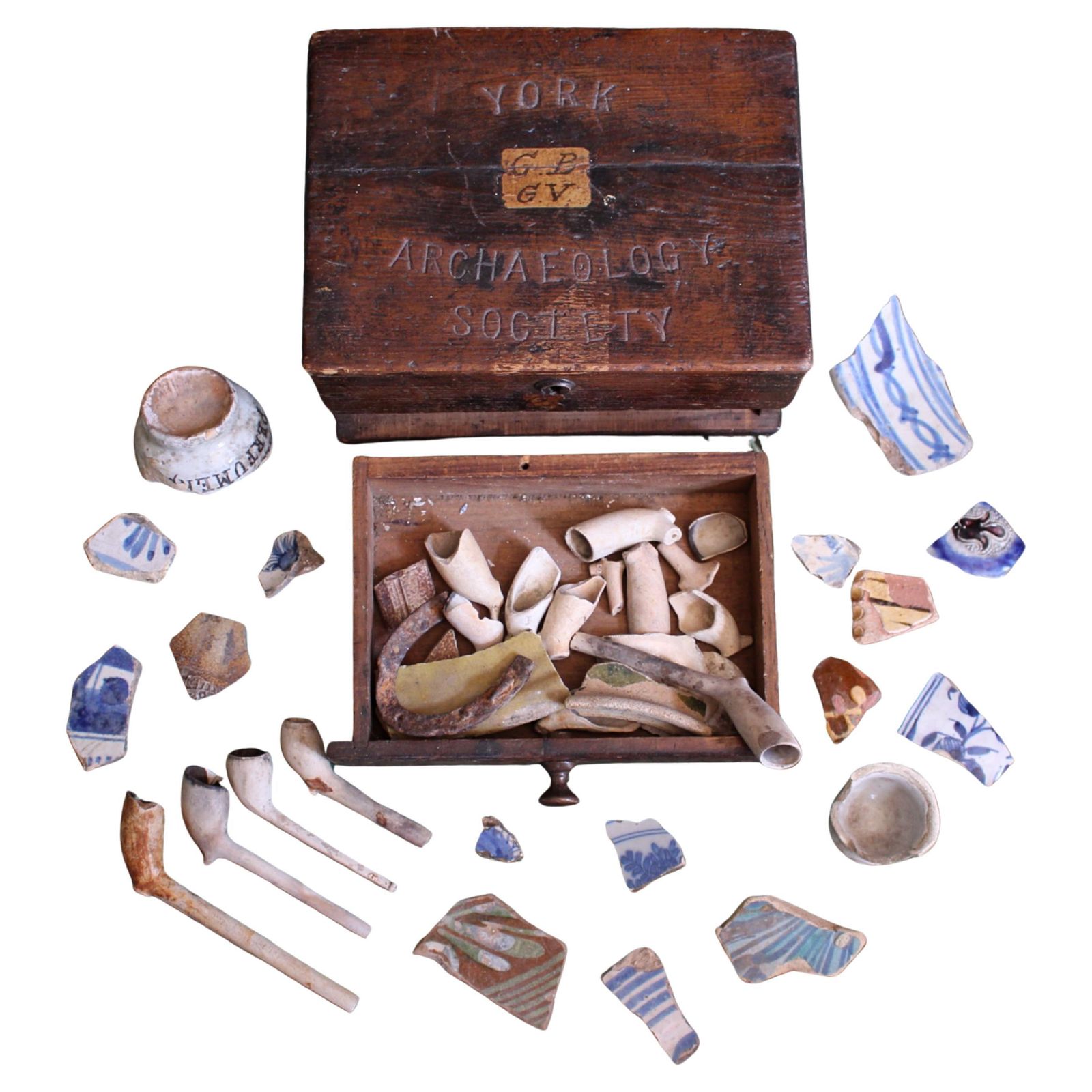 19th Century York Archaeology Society Musuem Oak Collectors Box