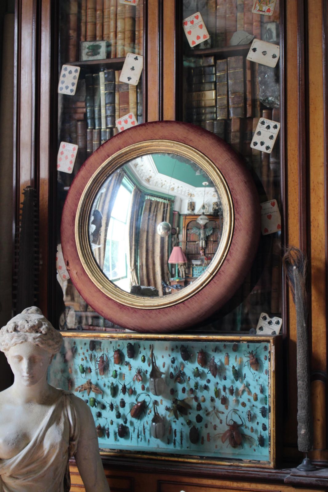 19th Century Faded Velvet Foxed Mercury Convex Country House Mirror photo furniture