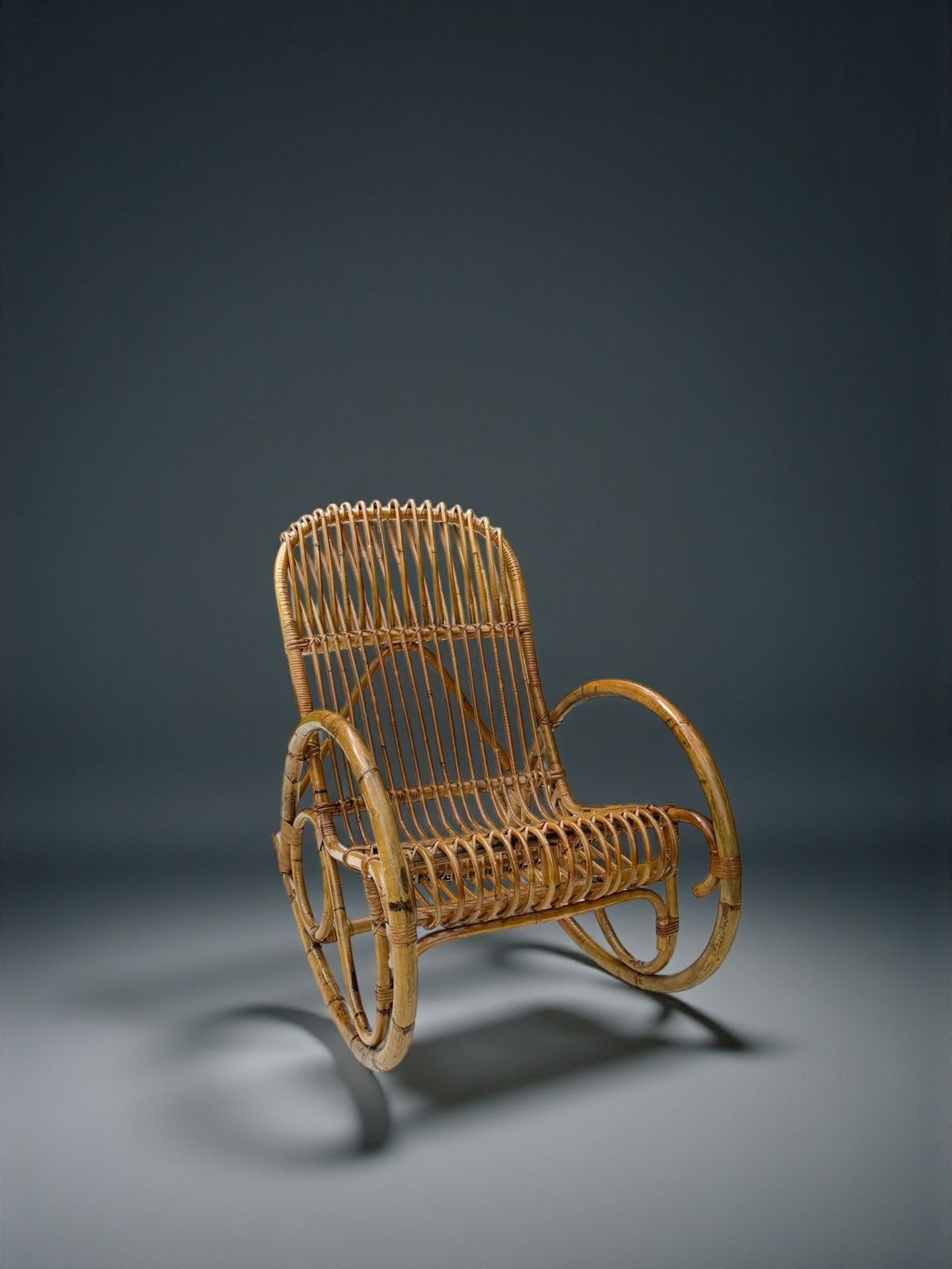 Franco Albini Bent Bamboo And Rattan Rocking Chair, Italy 1950's photo vinterior
