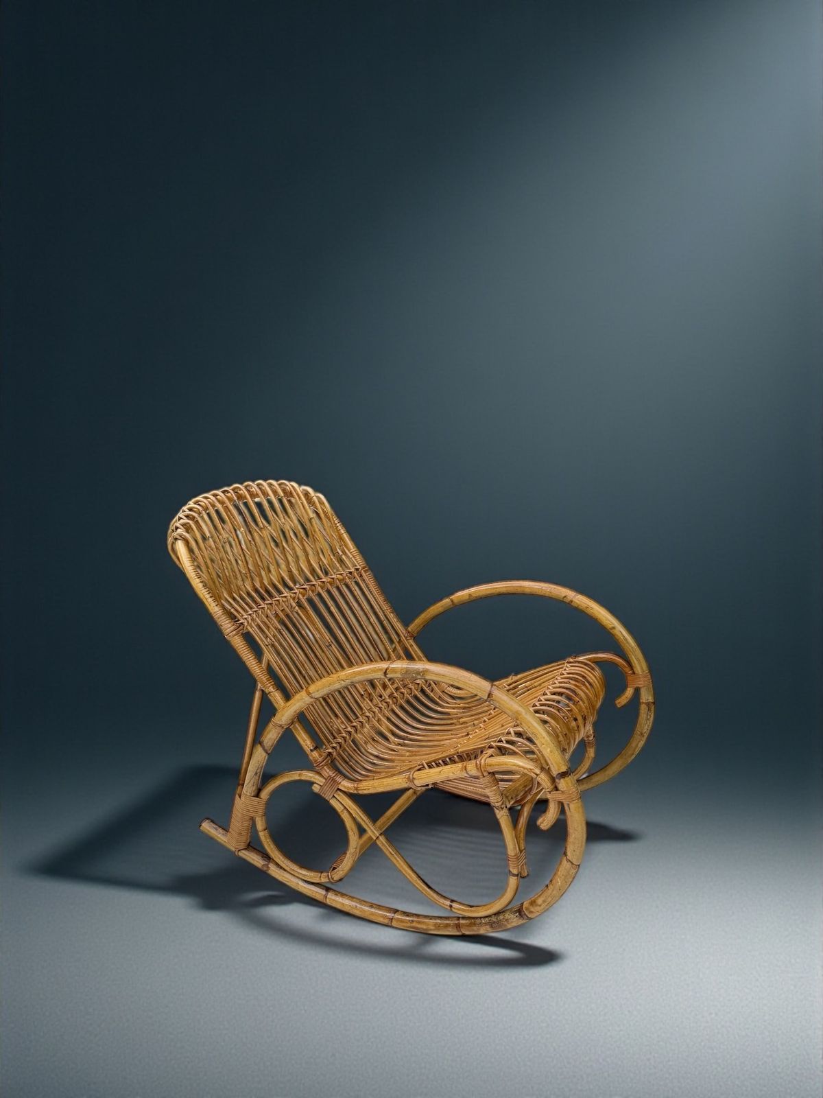 Franco Albini Bent Bamboo And Rattan Rocking Chair, Italy 1950's photo buy