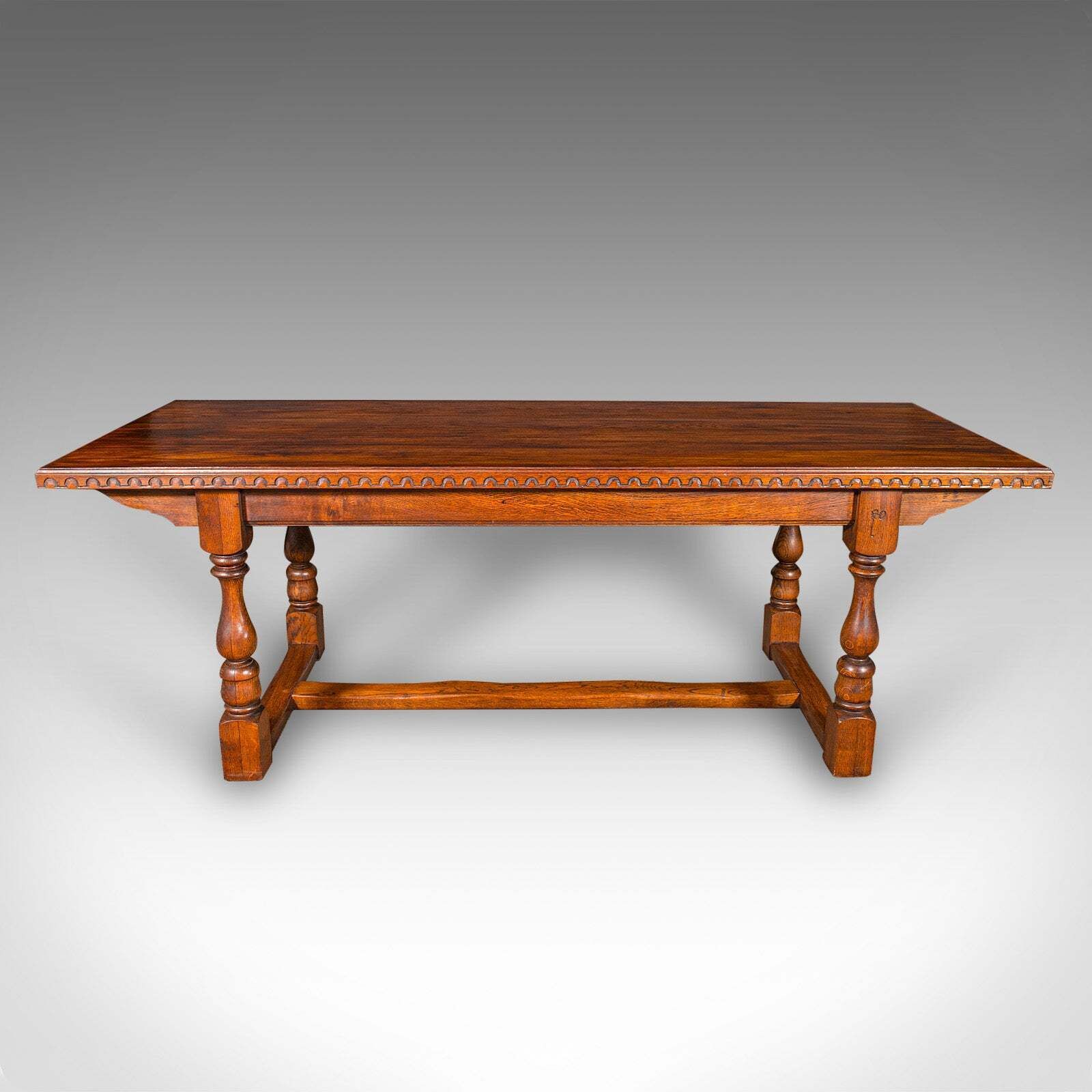 6 Seat Antique Dining Table, English, Oak, Country Kitchen, Refectory, Edwardian photo furniture