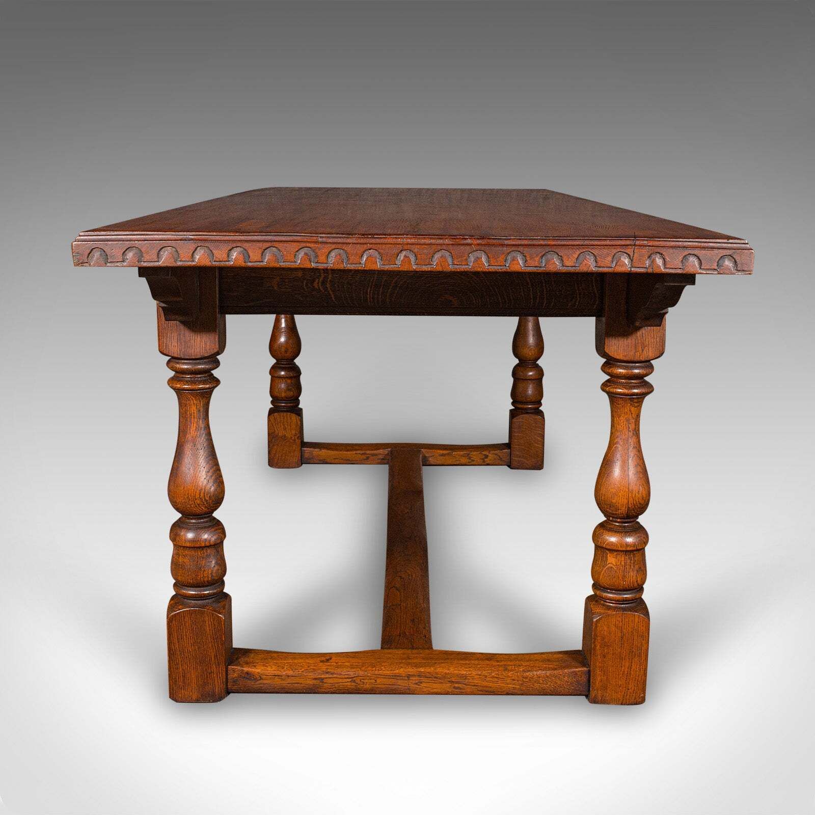 6 Seat Antique Dining Table, English, Oak, Country Kitchen, Refectory, Edwardian photo for sale