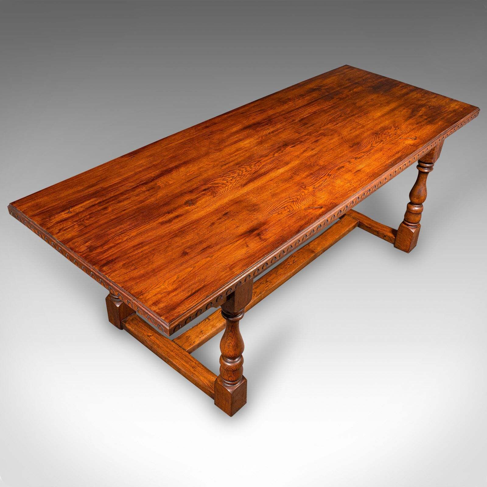 6 Seat Antique Dining Table, English, Oak, Country Kitchen, Refectory, Edwardian photo vinterior