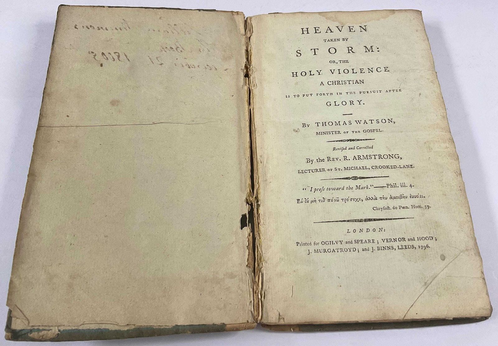 Antiquarian Book, Heaven Taken By Storm 1796.