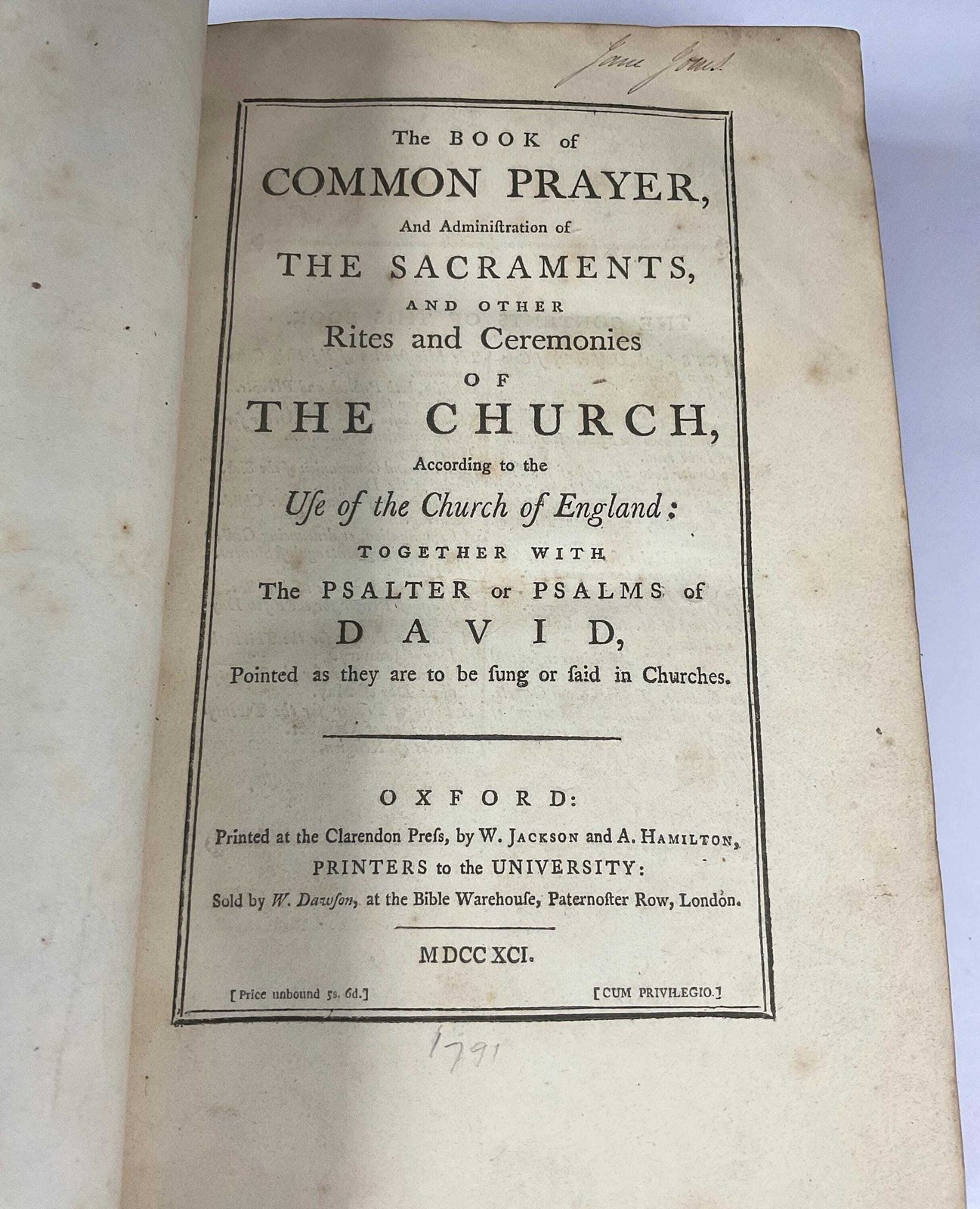 Antiquarian Book, The Book Of Common Prayer 1791. photo Home Decor