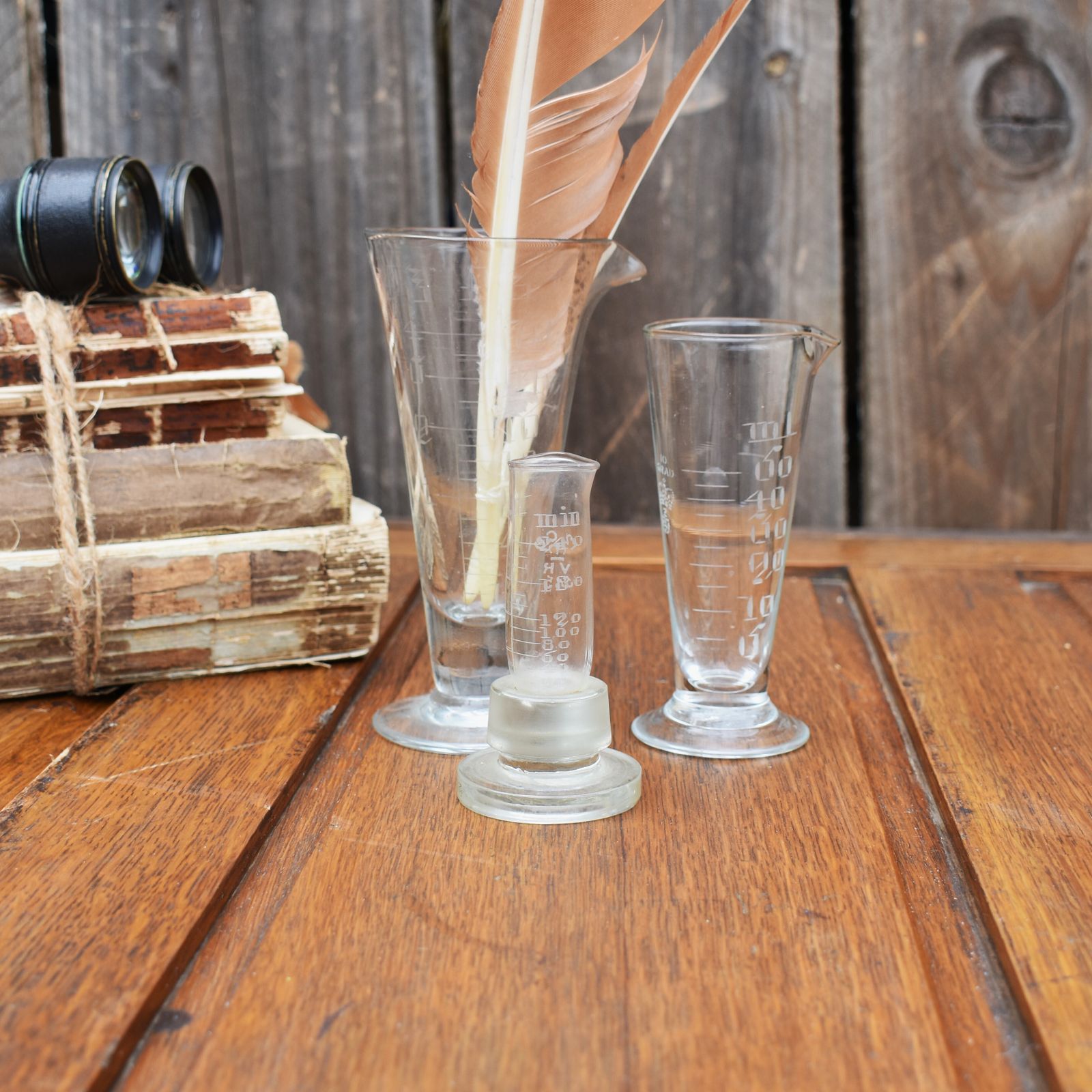 Antique Victorian Apothecary Hand Etched Measuring Flask Jug Stopper Set Of 3 photo Home Decor