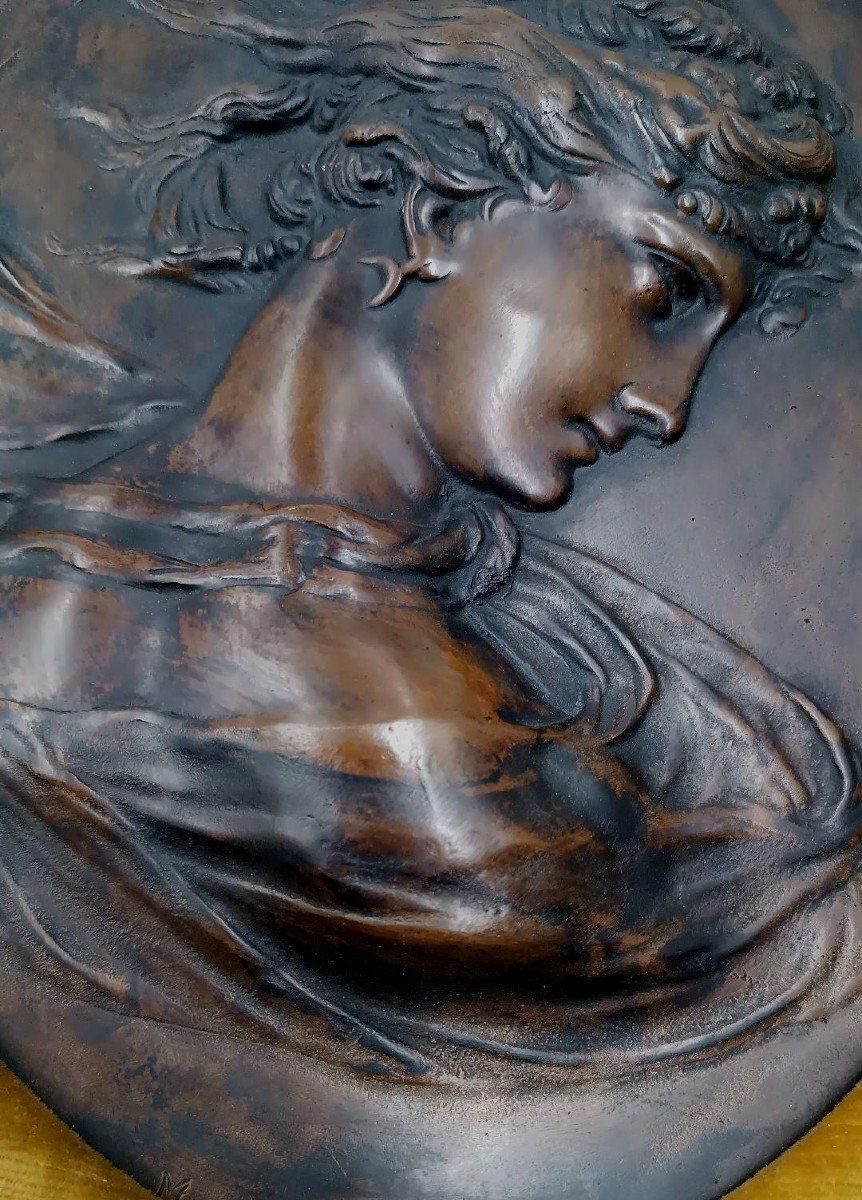 Pair Of Art Nouveau Bronze Reliefs Of Female Faces photo vintage