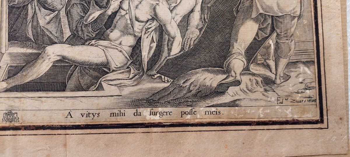 Resurrection Of Lazarus Engraving Cristoforo Bianco Rome 1597 photo vintage