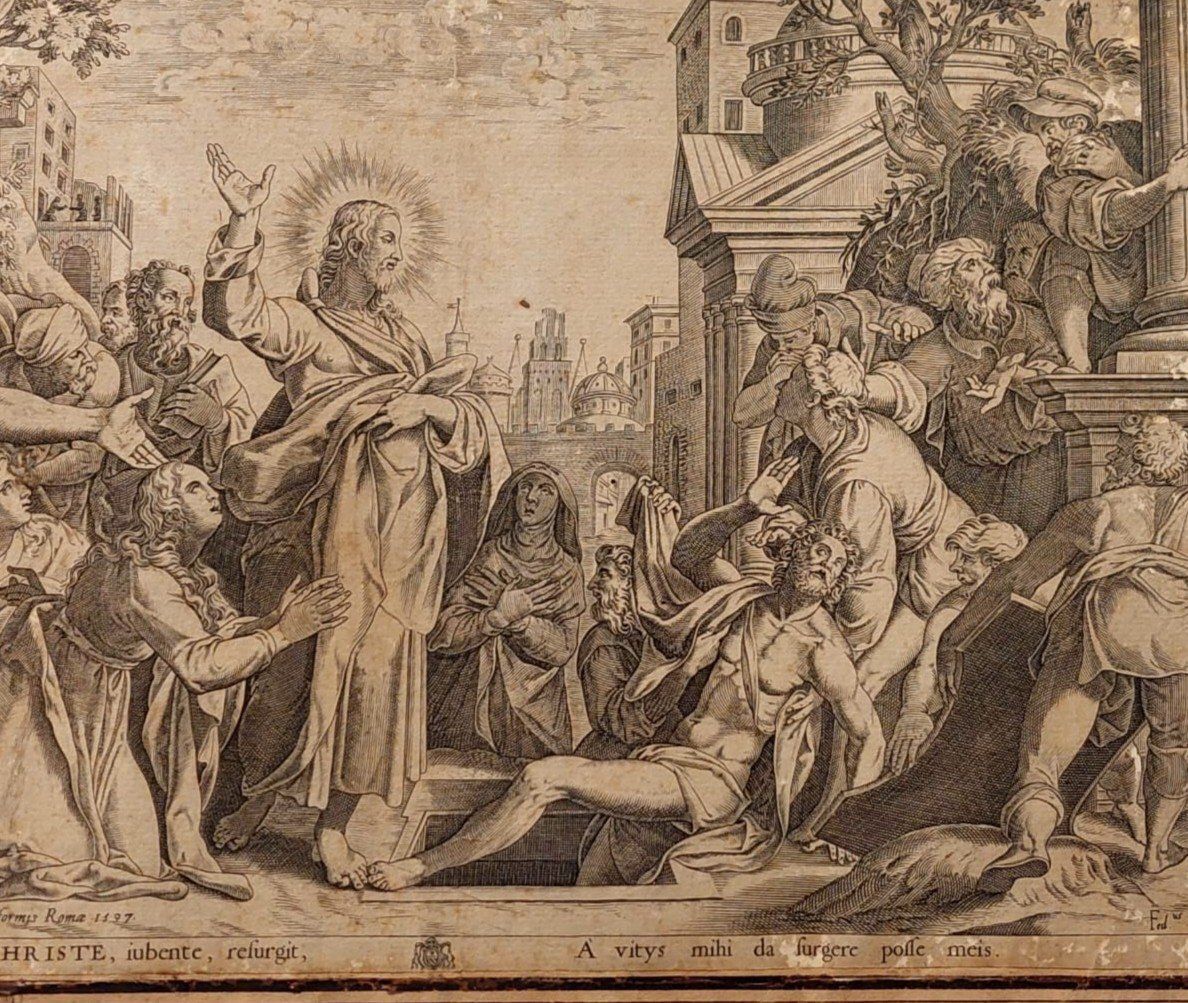 264.0 Resurrection Of Lazarus Engraving Cristoforo Bianco Rome 1597 photo
