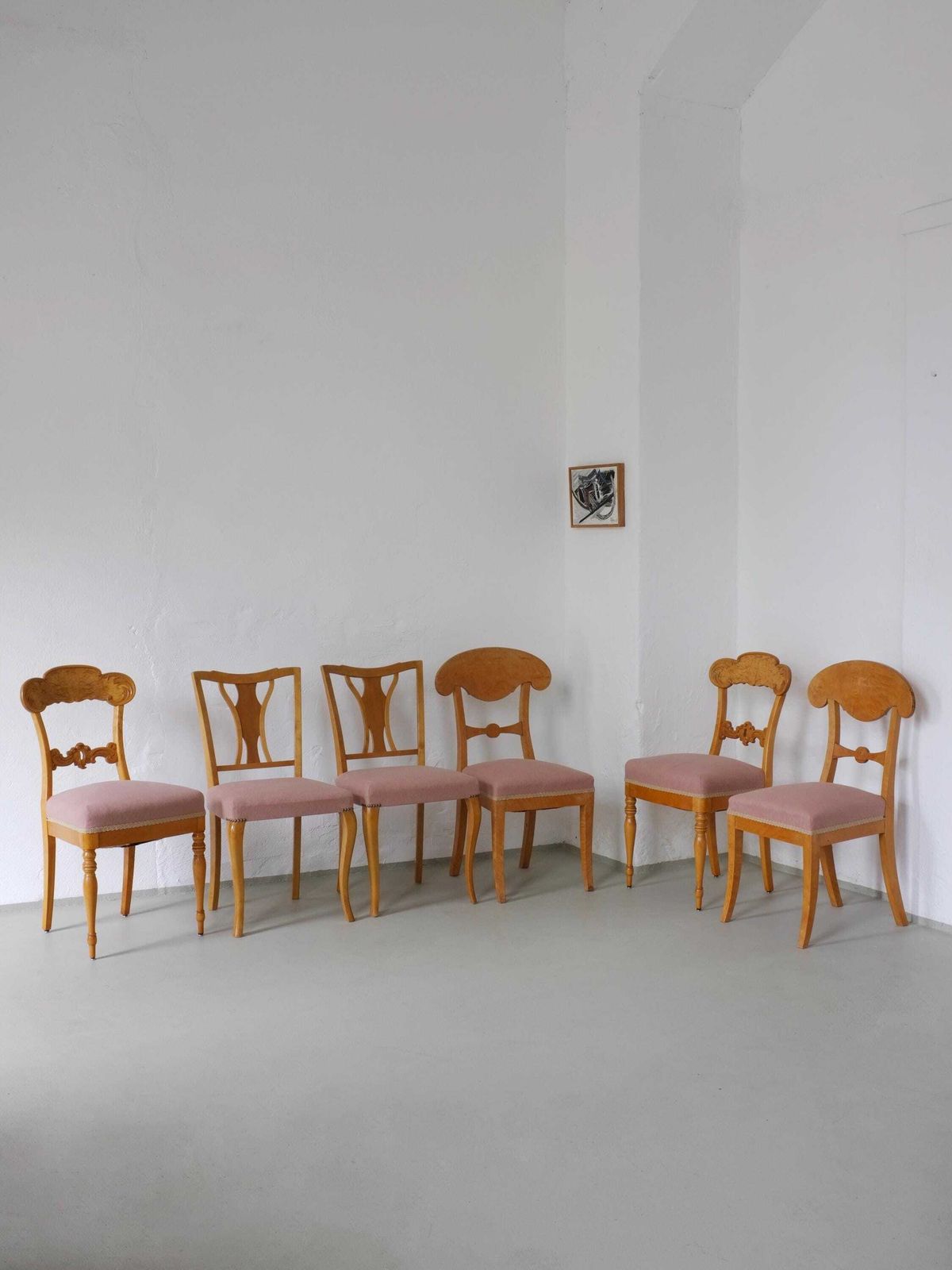 photo for sale 6 Mix & Match Swedish Biedermeier Golden Birch Chairs