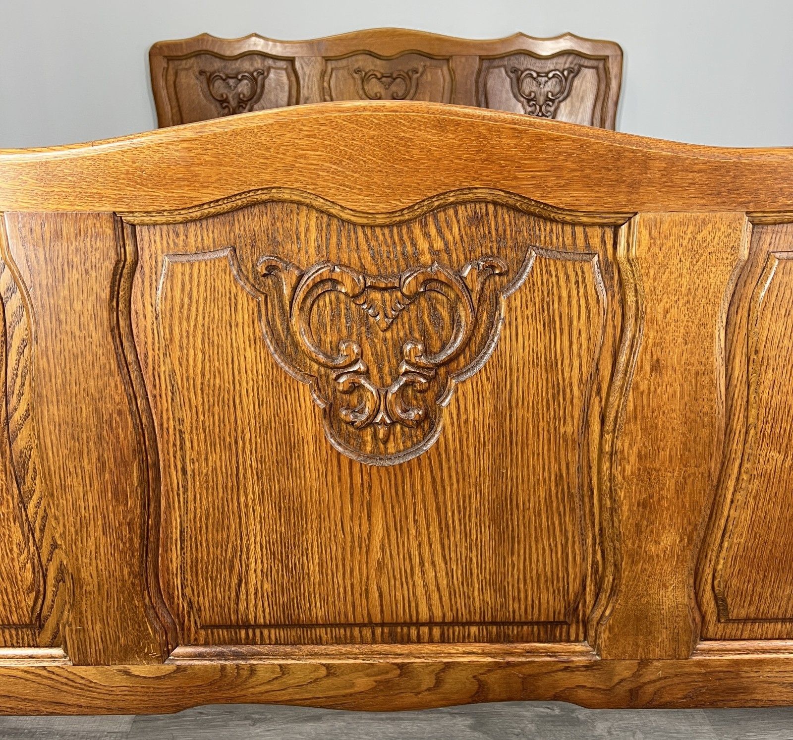 Bed Frame Vintage French Louis XVI Style Oak Double Carved Panel Lot 4089 photo 399.0