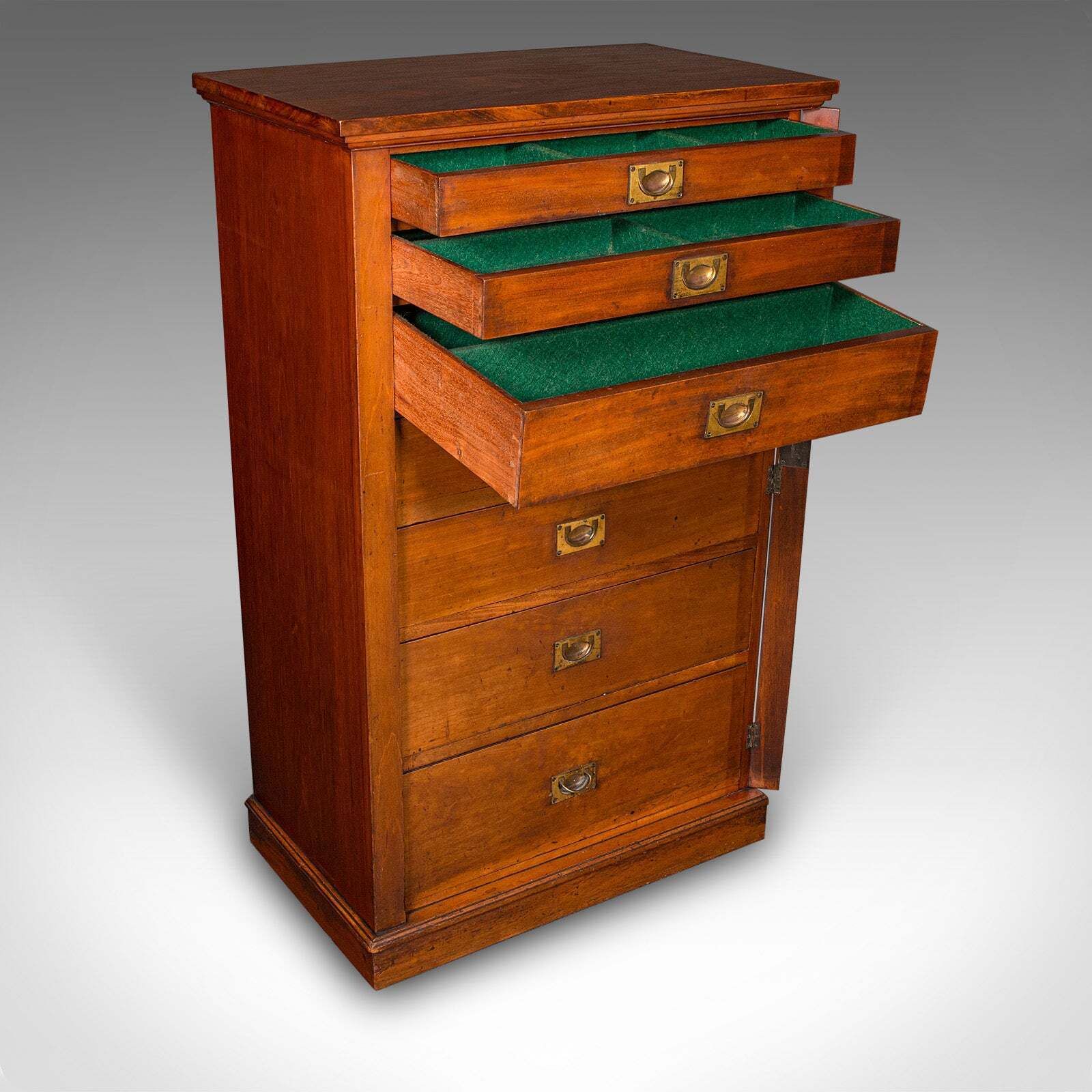Antique Wellington Chest, English Walnut Specimen Collector's Drawers, Victorian photo furniture