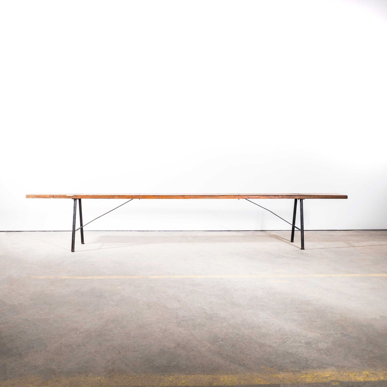 1950’s French Gymnasium Pitch Pine Benches photo vintage