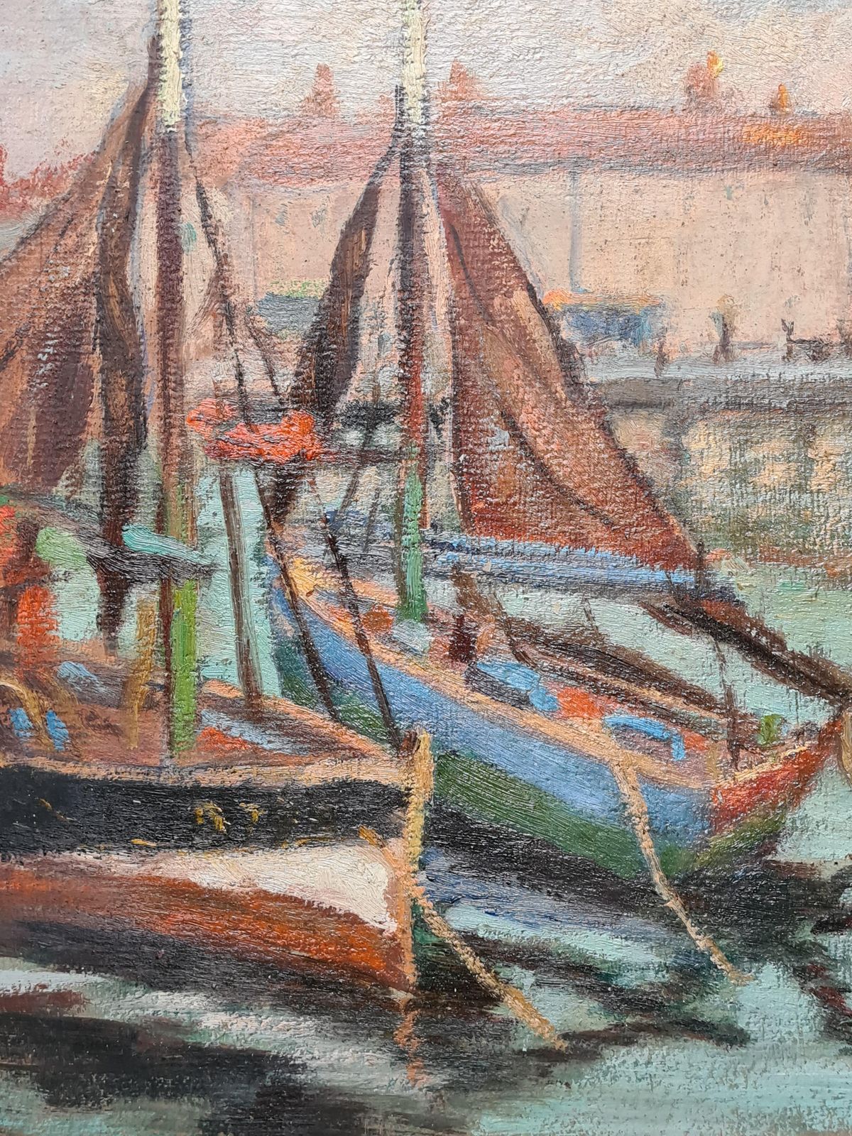French Impressionist Barbizon School Oil On Board, The Port With Sailboats From The 1930s By Georges Guerin photo furniture