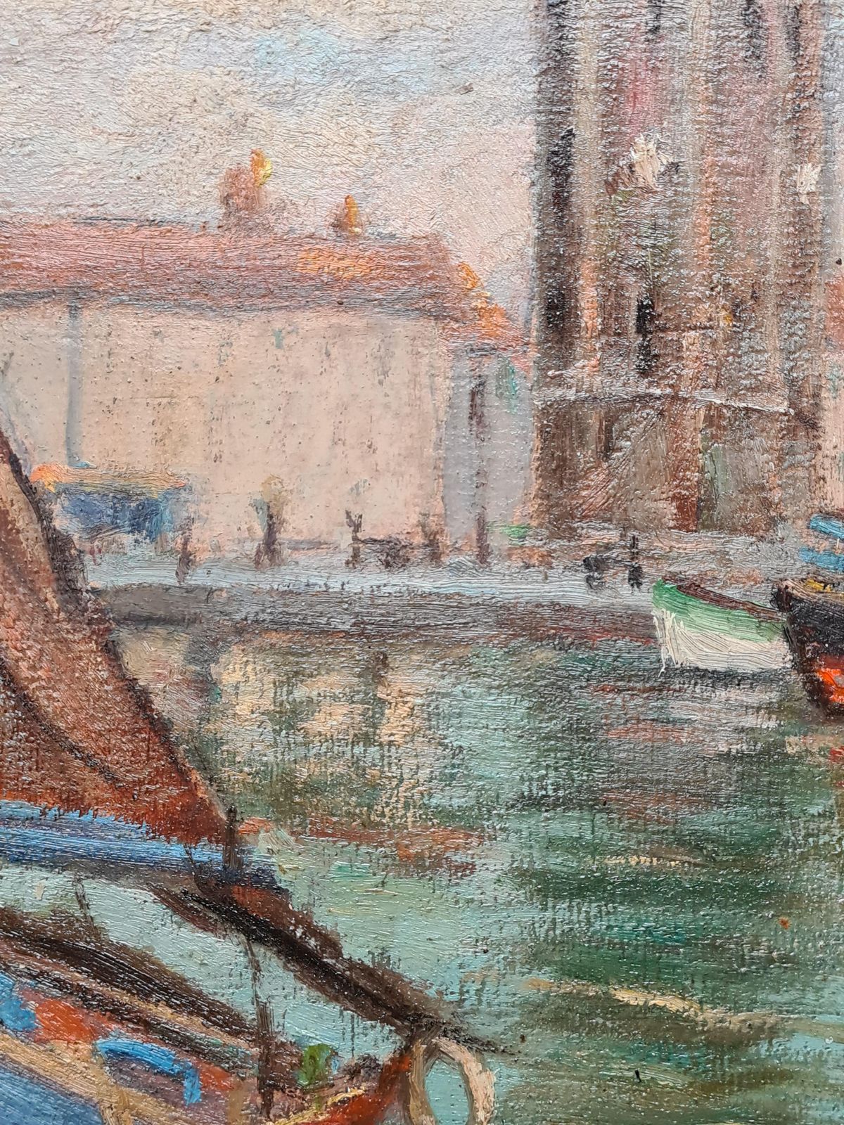 French Impressionist Barbizon School Oil On Board, The Port With Sailboats From The 1930s By Georges Guerin photo 532.0