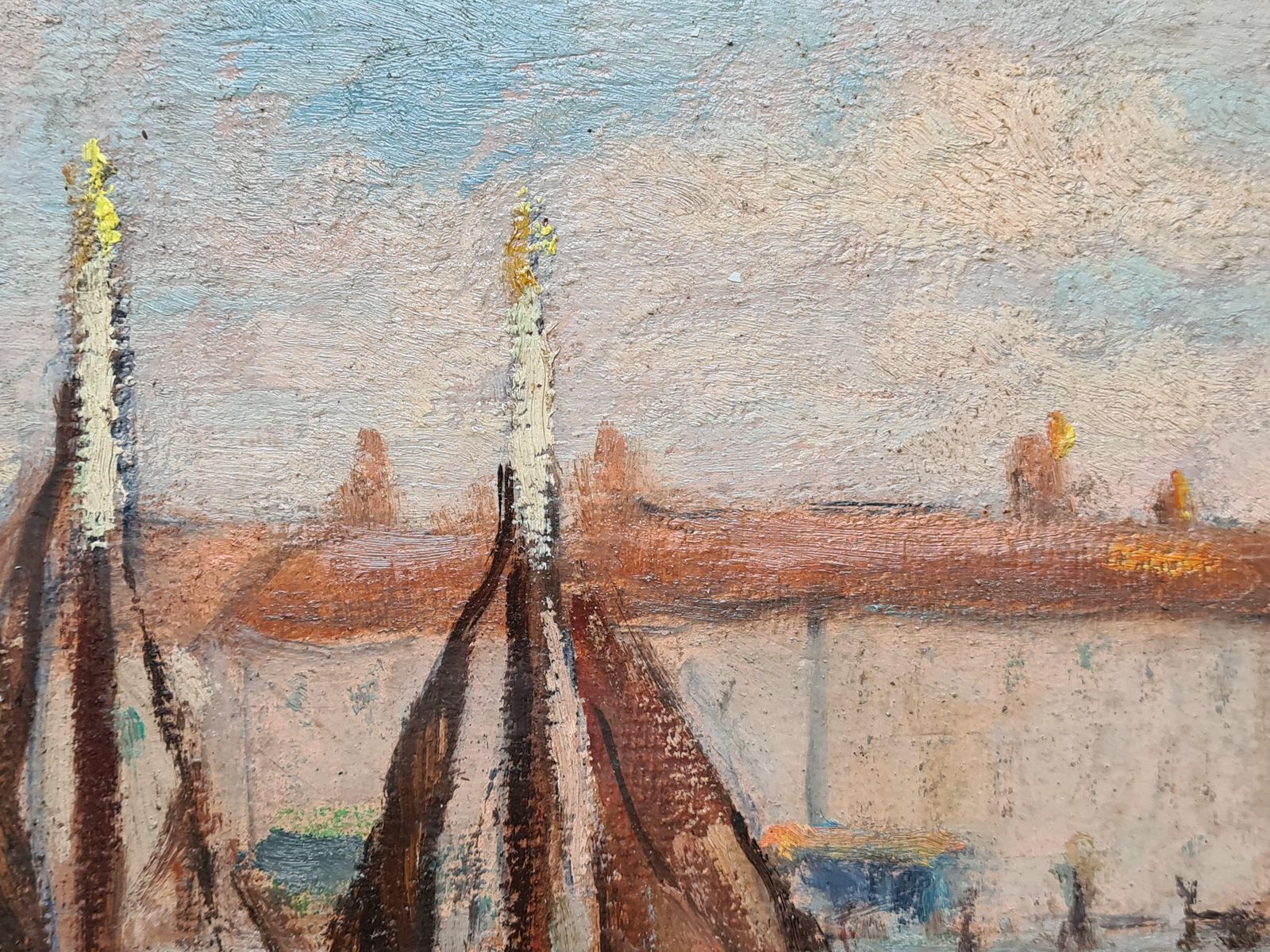 French Impressionist Barbizon School Oil On Board, The Port With Sailboats From The 1930s By Georges Guerin photo buy