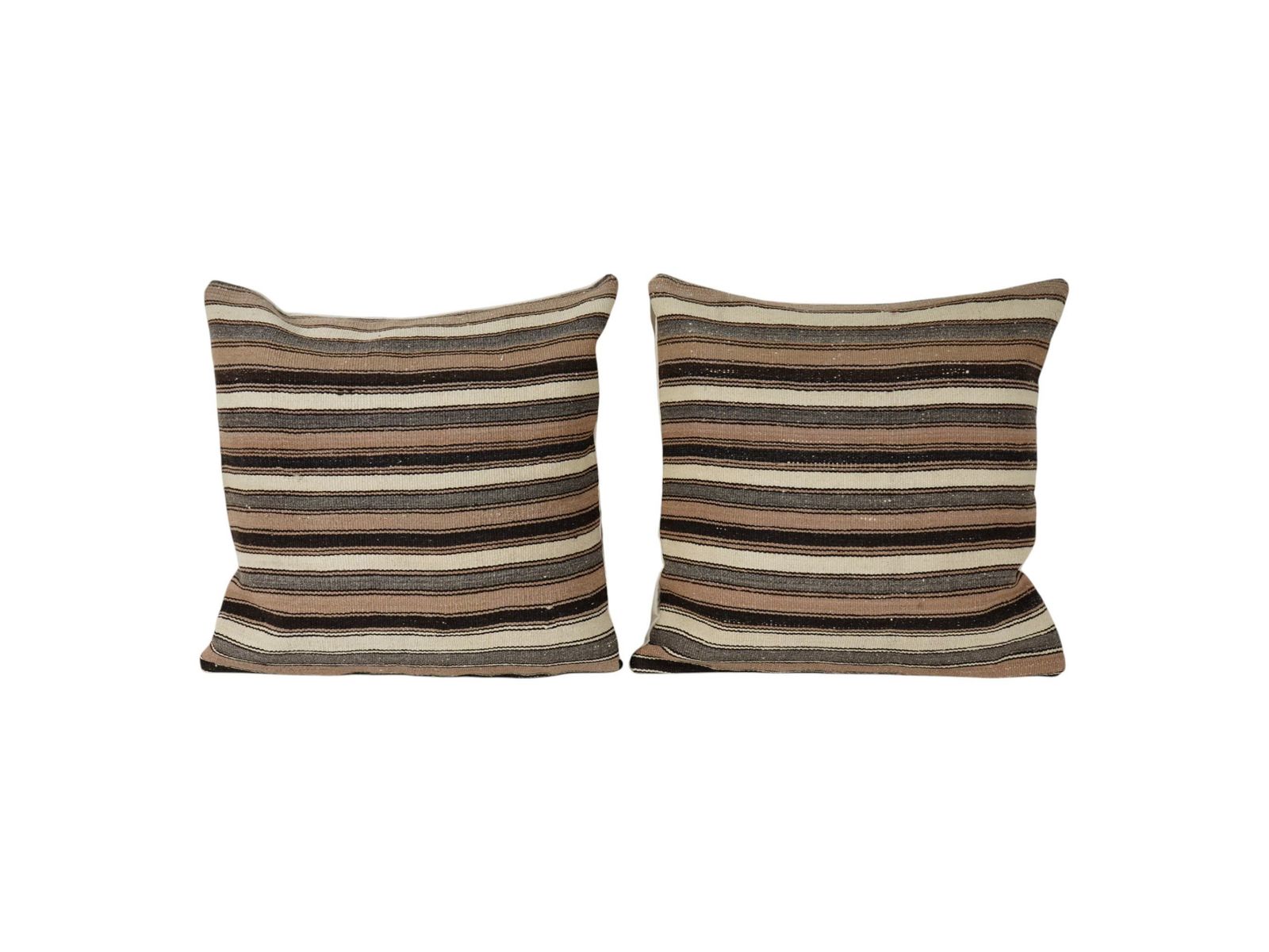 Turkish Hemp Kilim Pillow Cover, Set Of Two White Striped Anatolian Cushion Cover, Pair Organic Tribal Pillowcase