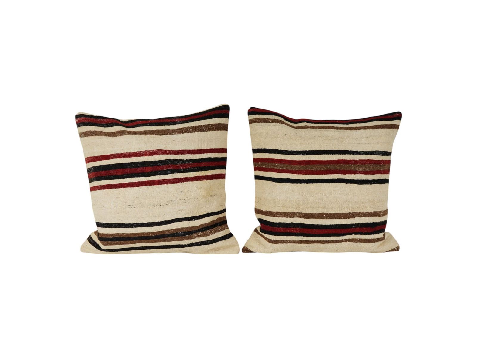 Turkish Hemp Kilim Pillow Cover, Set Of Two White Striped Anatolian Cushion Cover, Pair Organic Tribal Pillowcase