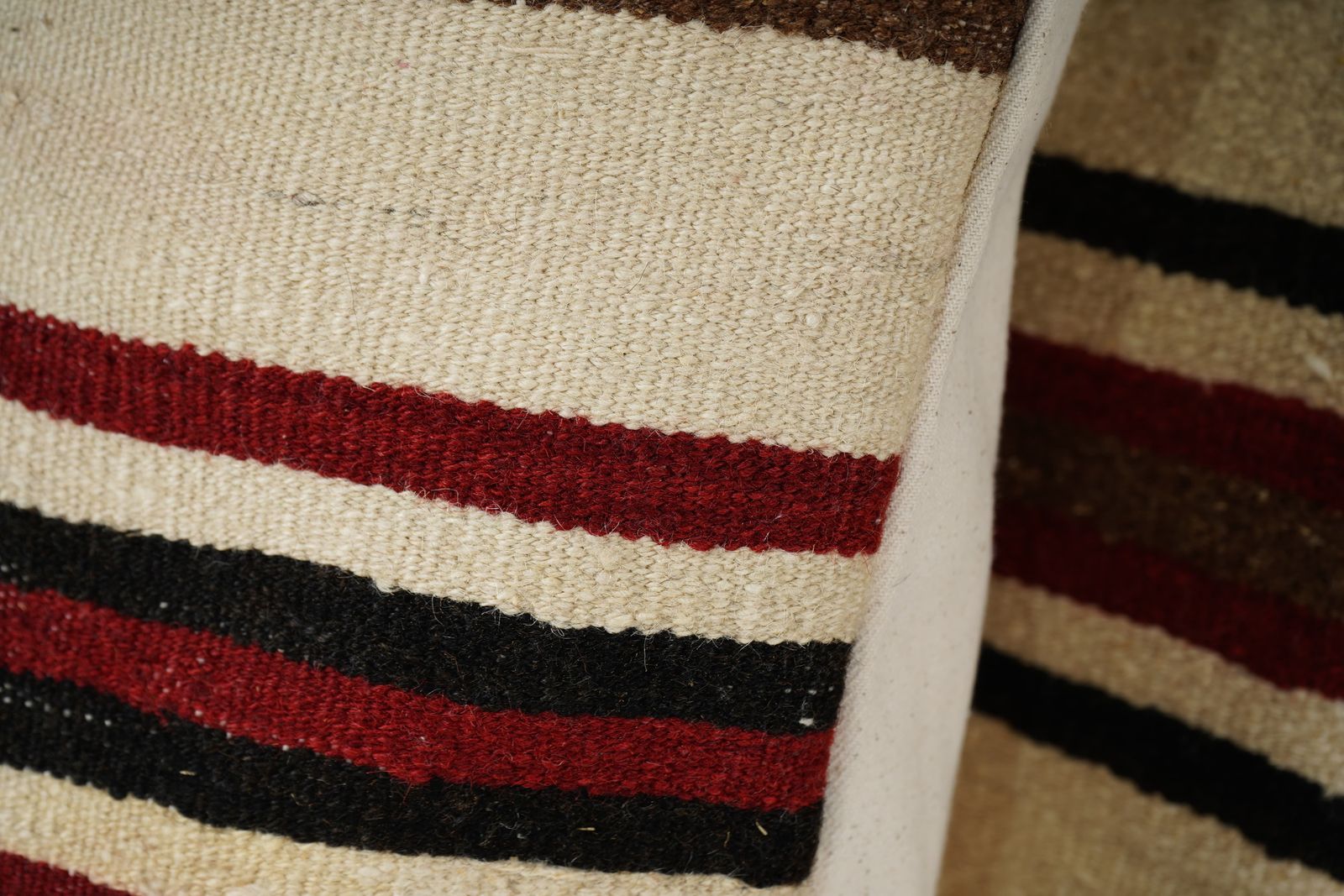Turkish Hemp Kilim Pillow Cover, Set Of Two White Striped Anatolian Cushion Cover, Pair Organic Tribal Pillowcase photo for sale