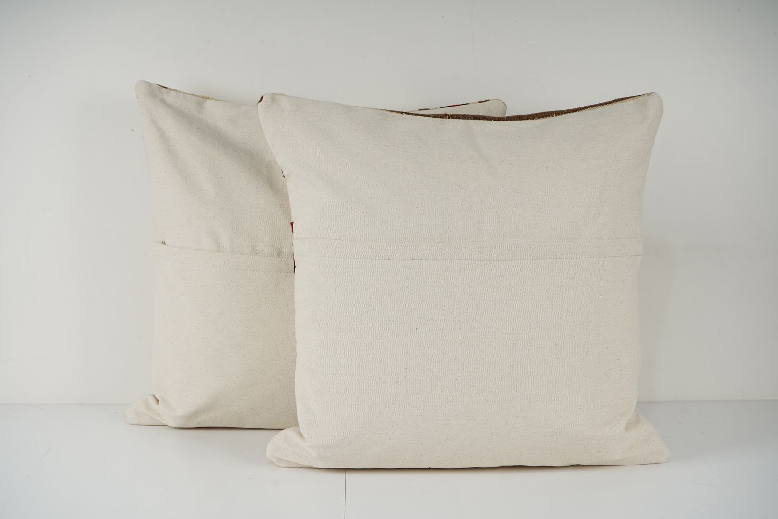 White Turkish Hemp Kilim Pillow Cover, Set Of Two Red Striped Anatolian Cushion Cover, Pair Organic Tribal Pillowcase photo for sale