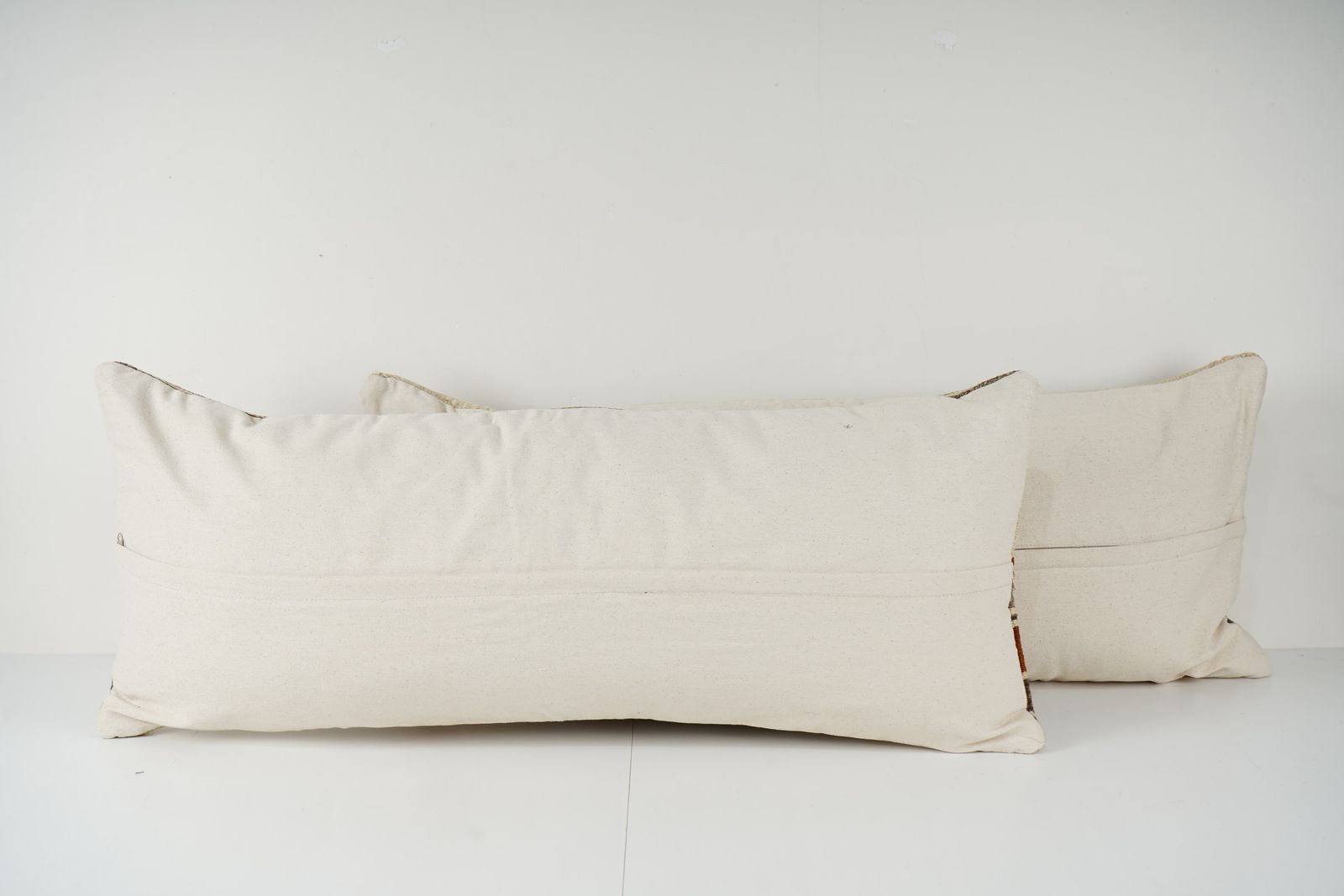 Turkish Hemp Kilim Pillow Cover Set Of 2, White Striped Anatolian Cushion Covers, Organic Tribal Lumbar Pillowcases photo 145.0