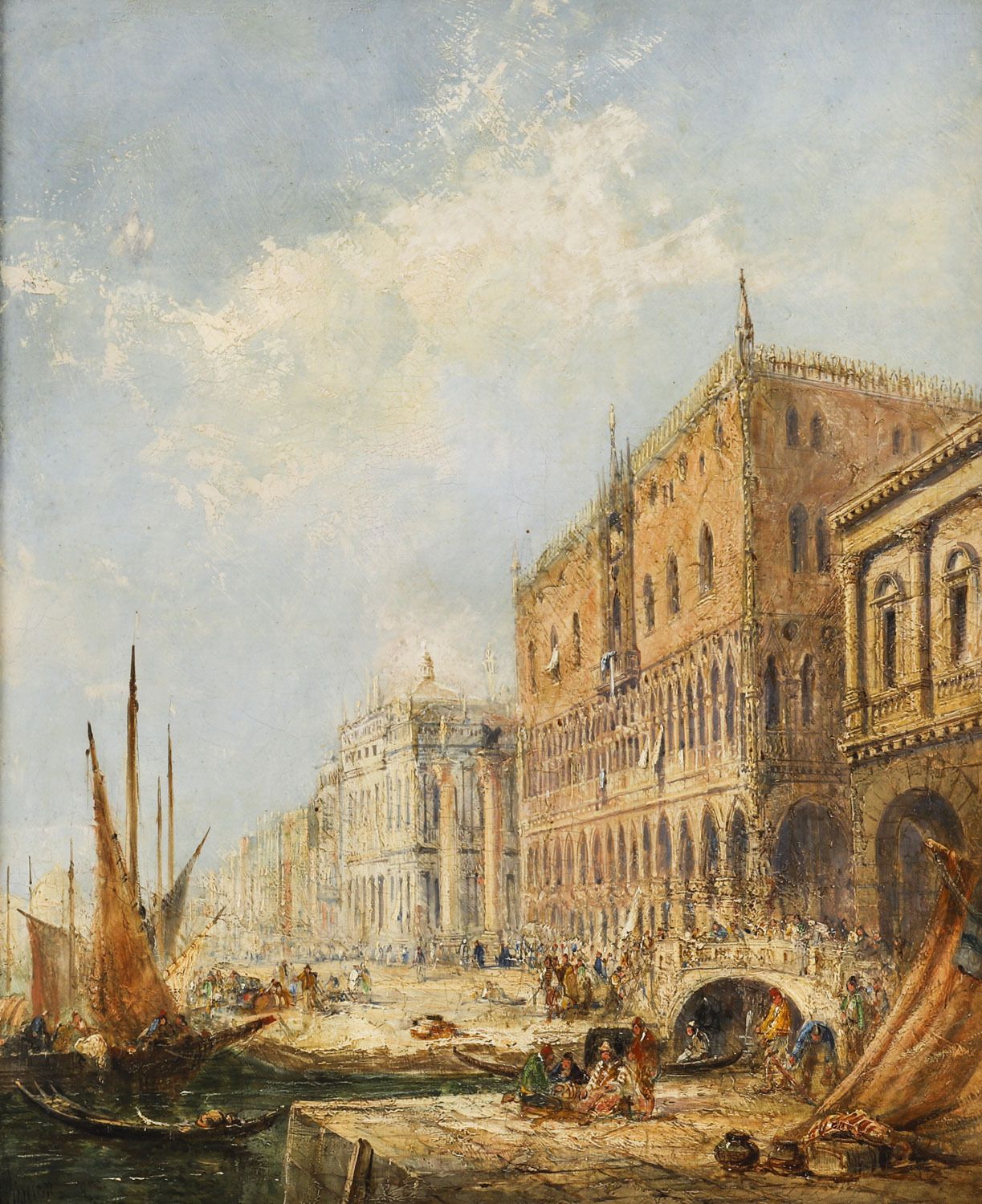 Antique Oil Painting The Doges Palace Venice Jane Vivian 19th C photo for sale