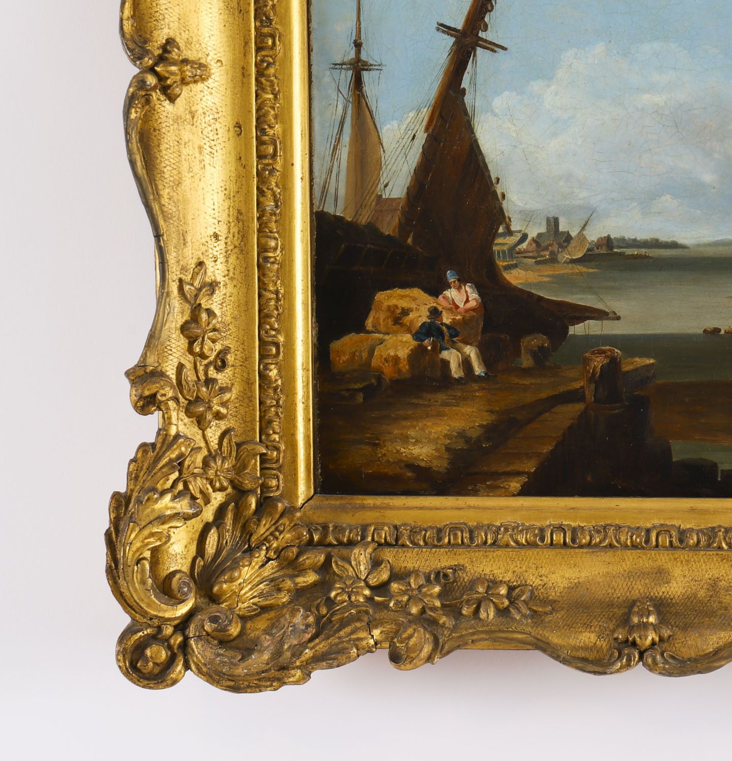 photo vintage Antique Pair Of Coastal Scene Maritime Oil Paintings  19th Century